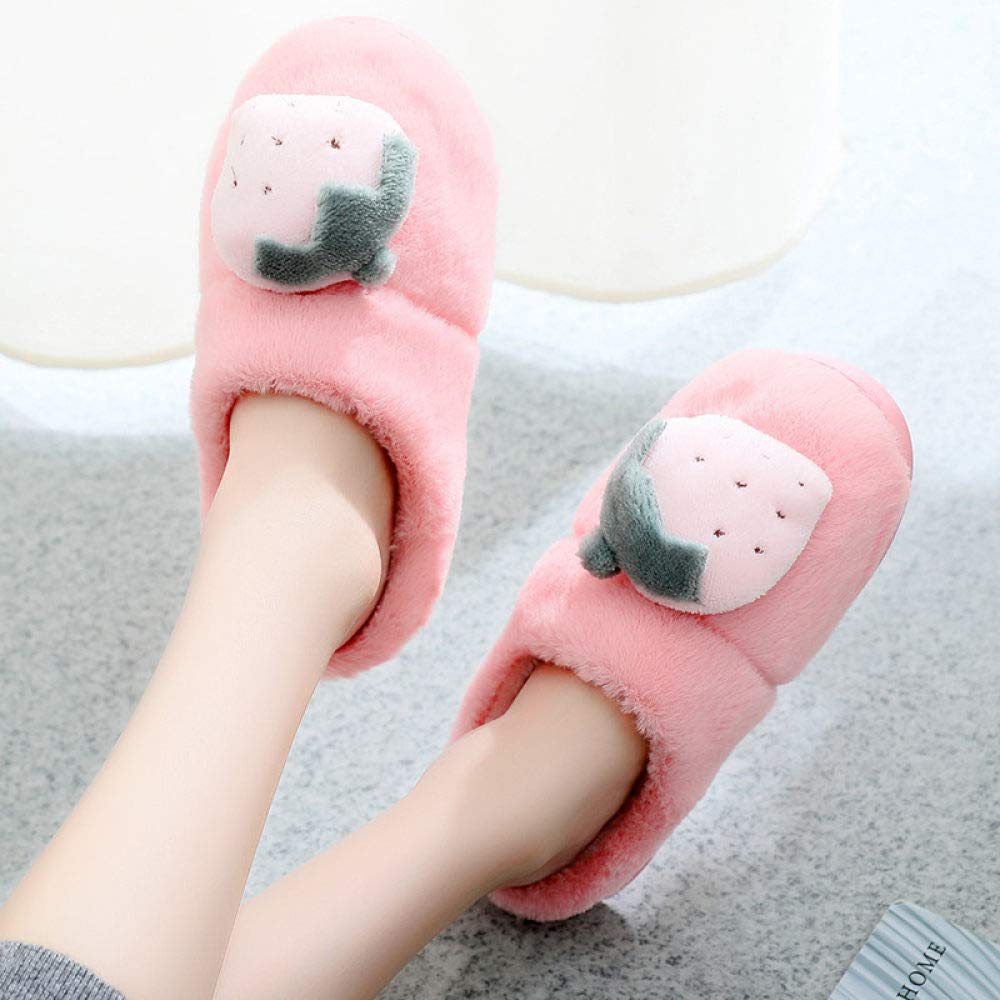Women's Winter Cartoon Pink Strawberry Fur House Slippers - Plush Warm Indoor Comfort Shoes for Ladies, Size 6.5 - Cozy Homewear for Relaxing, Lounging & Cold Weather Comfort