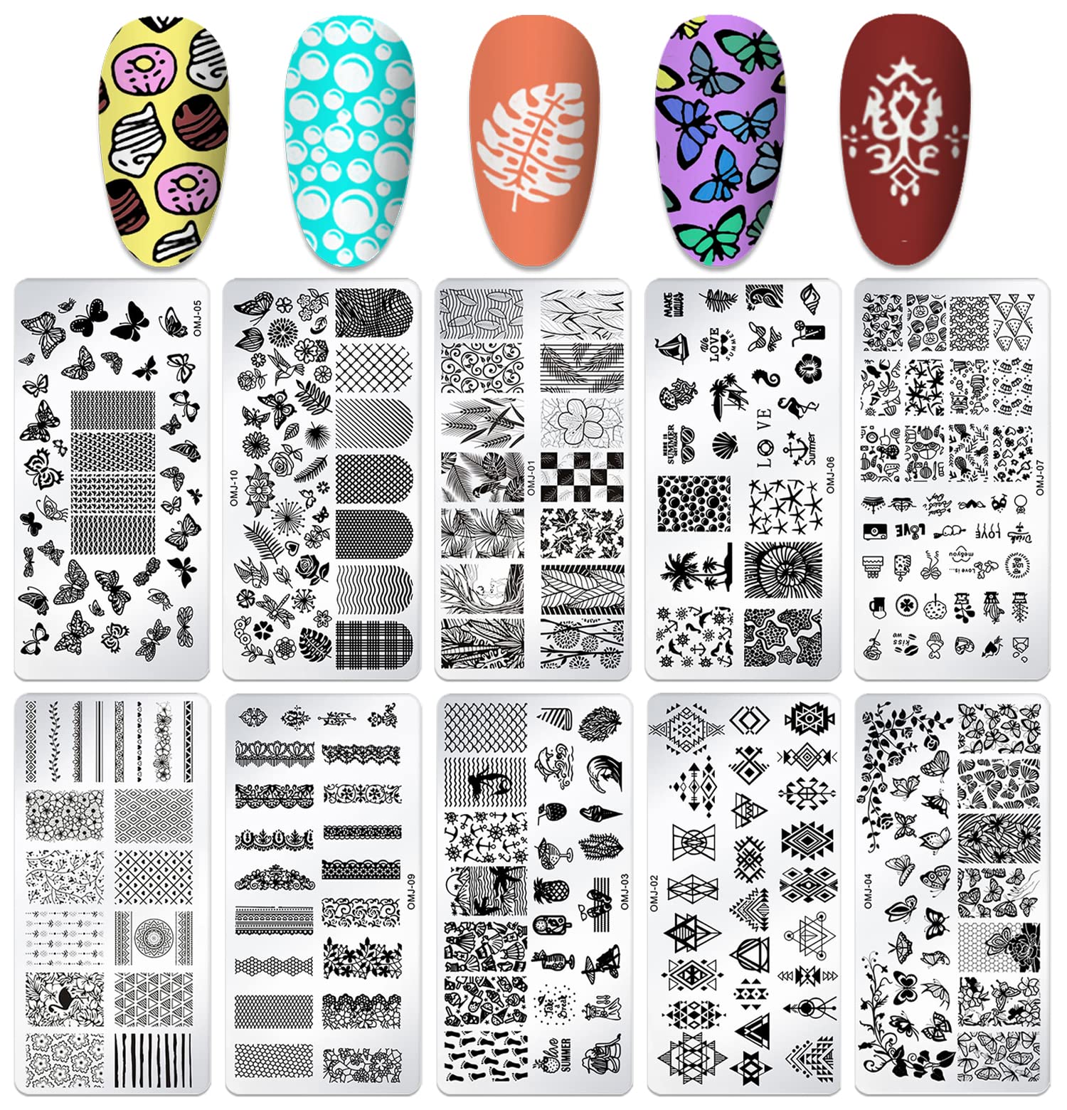 10Pcs Floral Butterfly Geometric Nail Stamping Plates - Professional Nail Art Templates for DIY Manicure & Salon Designs - Perfect for Home, Party & Special Occasion Nail Art