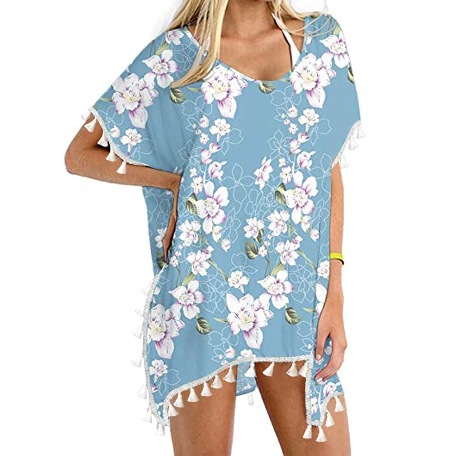 Xiloccer Women's Plus Size Beach Cover Up - Flowy Chiffon Kaftan with Tassels for Swimwear | Bikini Top & Swim Dress Alternative for Pool, Beach Vacation, and Summer Outings