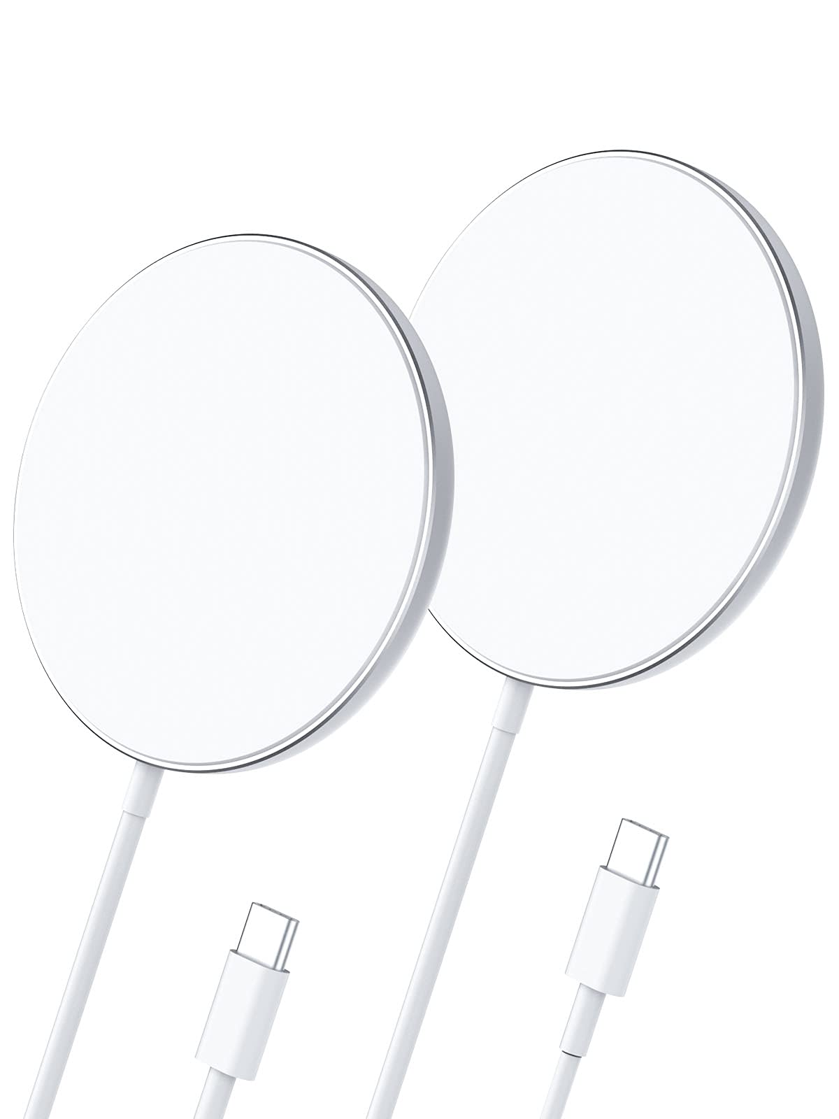MOSONTH 2 Pack Magnetic Wireless Charger for iPhone 12 Series | Fast USB-C Charging Pad | Compatible with iPhone 12/12 Pro/12 Pro Max/12 Mini & AirPods Pro | MagSafe Case (White, No Adapter) | Perfect for Home, Office & Travel Charging
