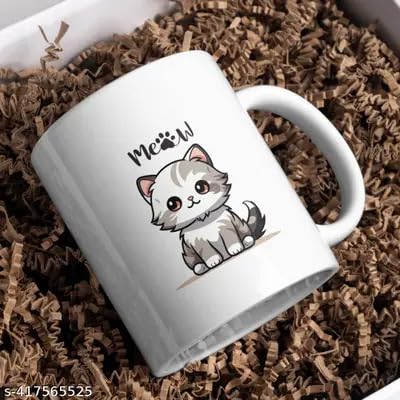 ManoRath Ceramic Coffee Mug with Cat Design - 350ml (12oz) White Cat-Themed Tea Cup - Perfect for Coffee, Tea, Hot Chocolate - Ideal Gift for Cat Lovers & Home Office Use