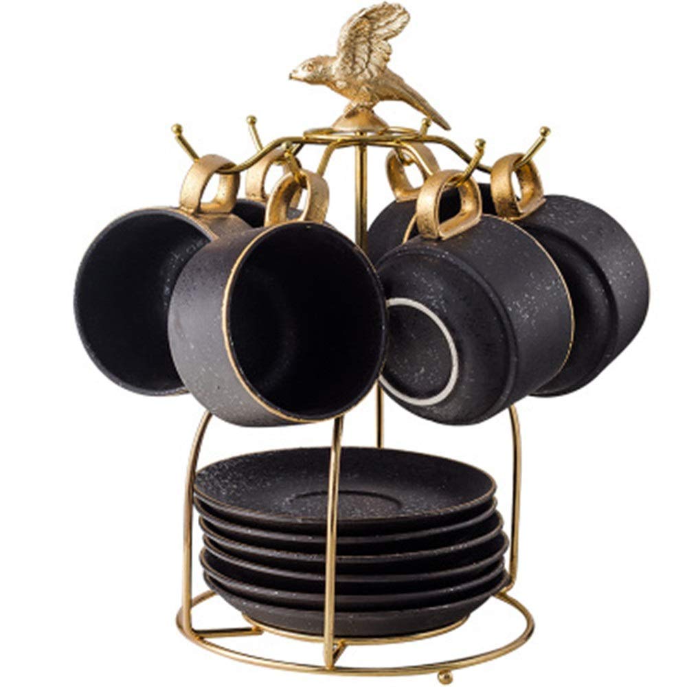 Premium 13-Piece Nordic Style Glazed Porcelain Tea & Coffee Set with Gold Trim - Includes 6 Cups & Saucers - Elegant Afternoon Tea & Coffee Drinkware for Home, Office, or Gifting