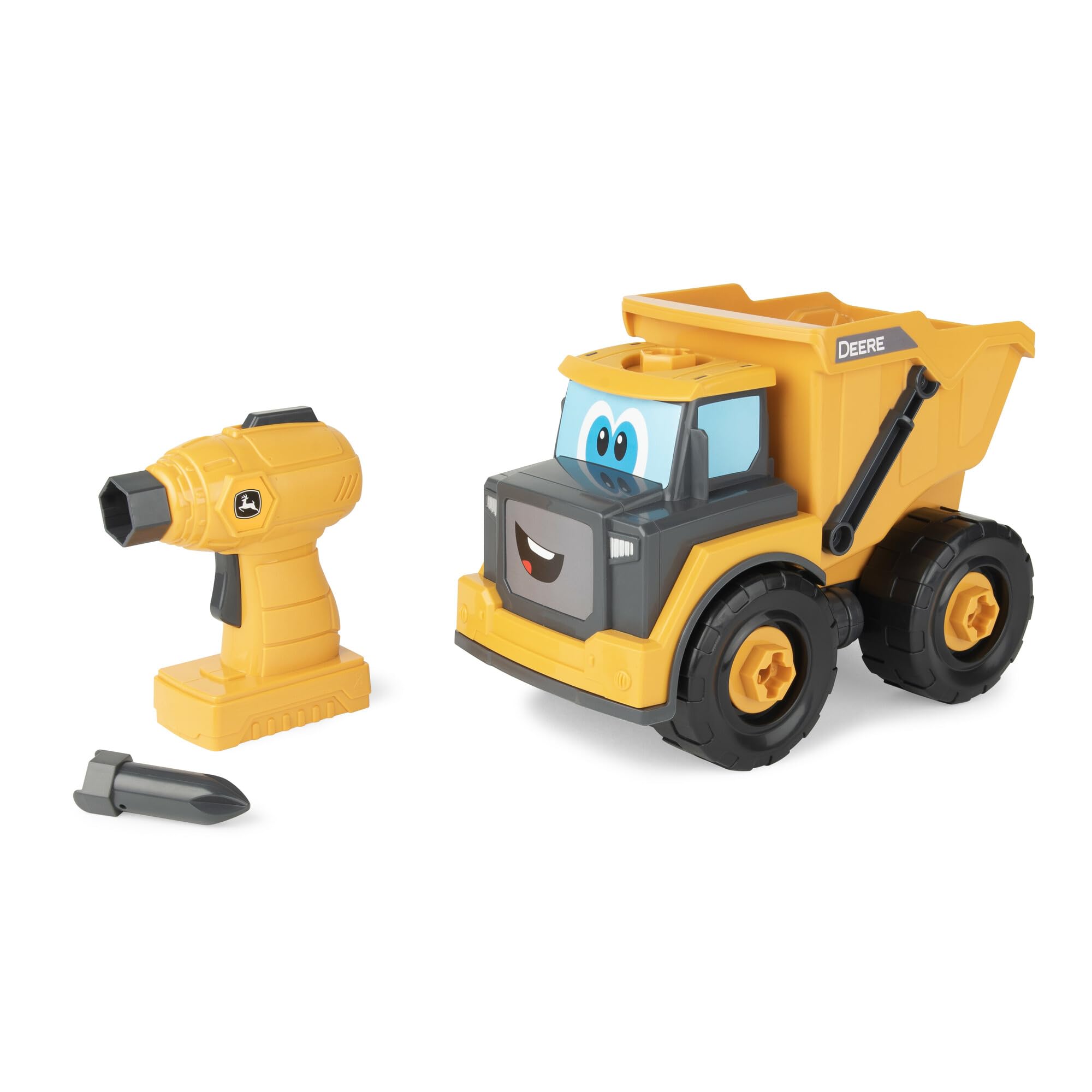 Build-A-Buddy John Deere Dump Truck Toy - STEM Building Take Apart Construction Truck with Toy Drill - AA Batteries Included - Yellow - Educational Toys for Kids Ages 18 Months+ - Perfect for Indoor Play and Learning