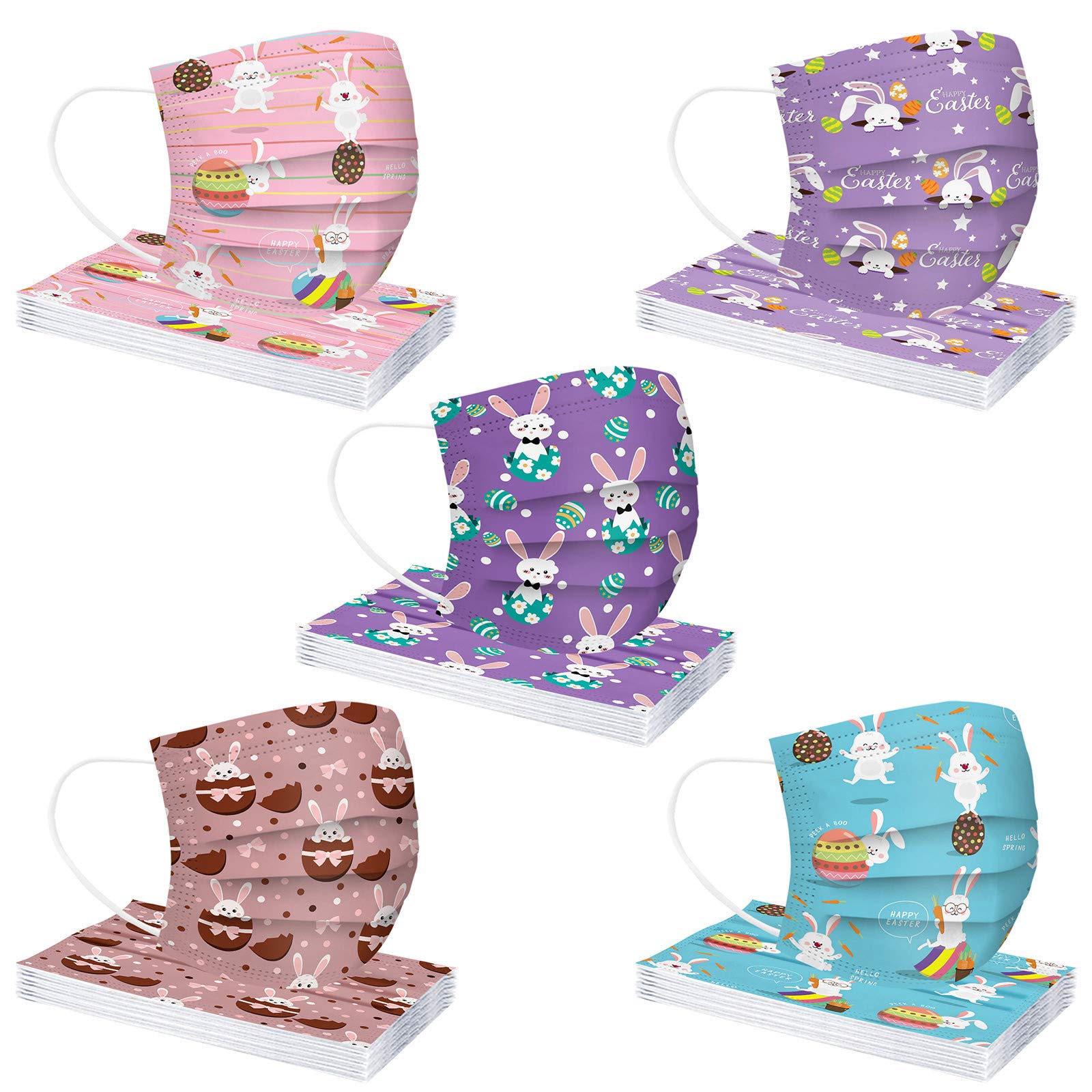 50-Pack Easter Bunny Disposable Face Masks for Adults - Pastel Egg Design, 3-Layer Breathable Protection - Perfect for Easter Celebrations, Egg Hunts & Spring Gatherings
