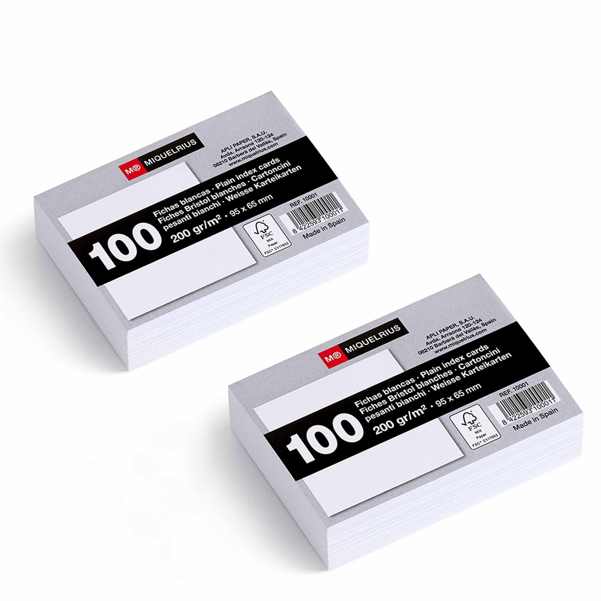 Miquelrius 200gsm Index Cards - 200 Pack Smooth Study Flashcards (95x65mm) for School, Office & Exam Prep - Perfect for Memorization, Language Learning & Presentation Notes