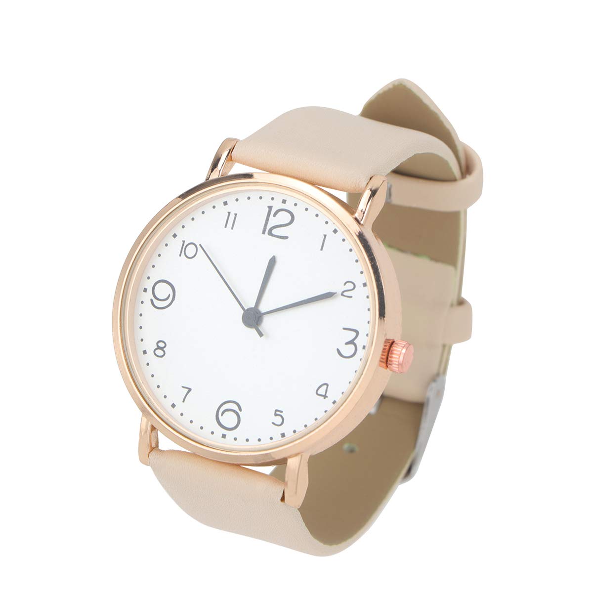 NICERIO Women's Classic Mini Leather Strap Watch - White Dial Quartz Ladies Watch, Round Face Fashion Timepiece for Girls & Women (White/Beige) | Perfect for Office, Casual Wear & Gift Giving