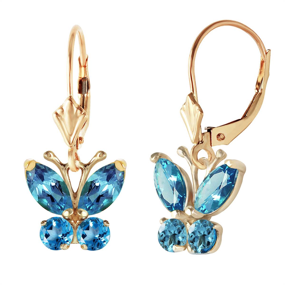 1.24 Carat 14K Solid Yellow Gold Butterfly Earrings with Blue Topaz - Elegant Dangle Earrings for Women, Perfect for Weddings, Parties & Special Occasions