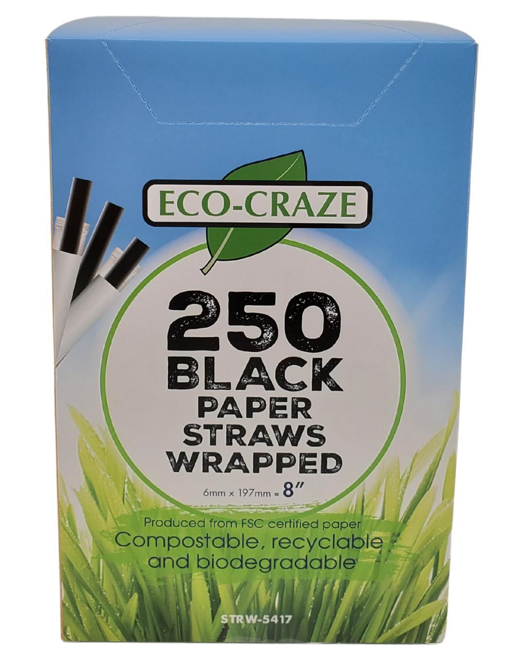 Eco-Friendly 8 Individually Wrapped Paper Milkshake Straws - 6mm Black Drinking Straws for Smoothies, Boba Tea & Cold Beverages (Perfect for Restaurants, Cafes & Parties)