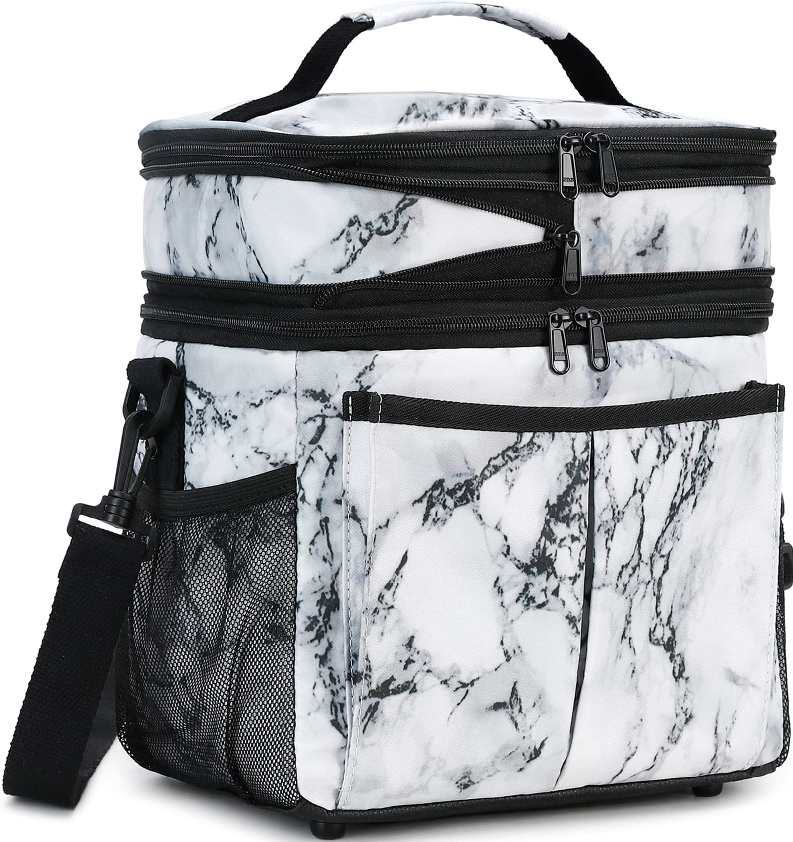 Premium Insulated Lunch Bag for Women & Men - Large Dual Compartment Reusable Lunch Box, Soft Leakproof Cooler Bag with Adjustable Shoulder Strap (Marble) - Perfect for Work, School, Picnics & Outdoor Activities
