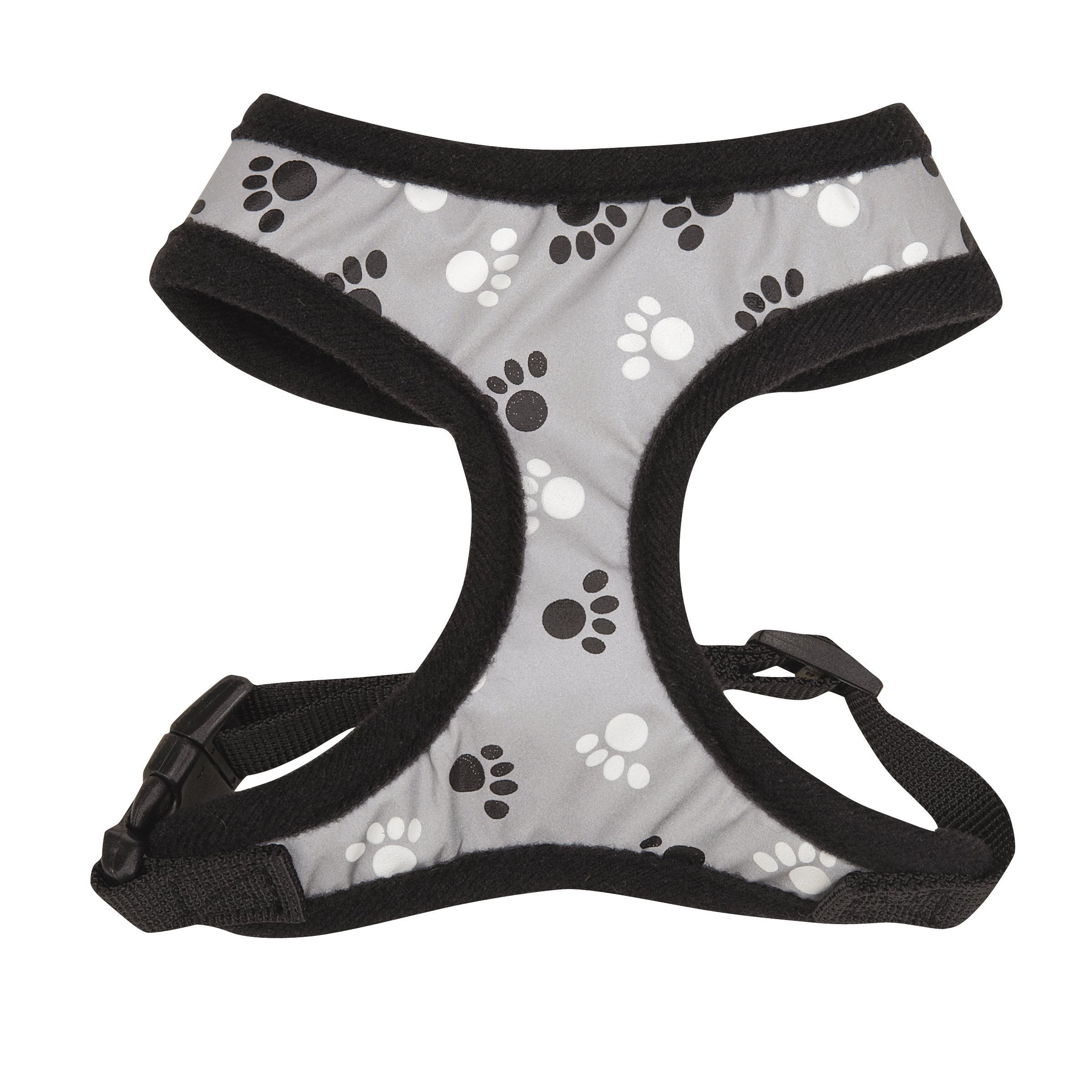 Reflective Paw Print Dog Harness for Small Dogs - Adjustable & Breathable Black Pet Safety Vest for Night Walks, Jogging & Outdoor Adventures