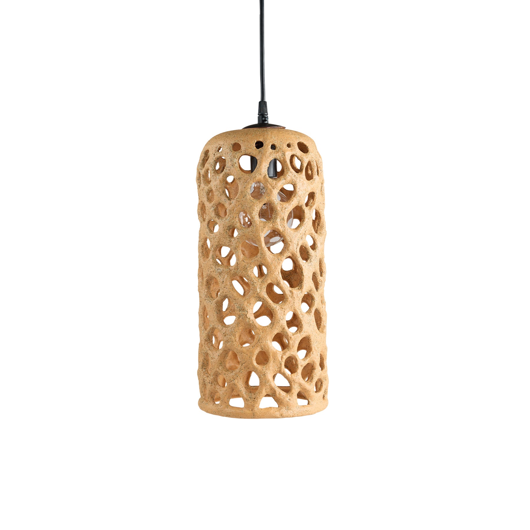 Large Tan Cylinder Hanging Lantern - Outdoor/Indoor Decorative Lighting for Patio, Garden, Porch & Entryway