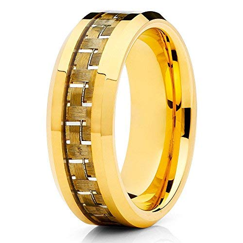 Tungsten Wedding Ring - Carbon Fiber & Gold, 8mm Comfort Fit for Men & Women