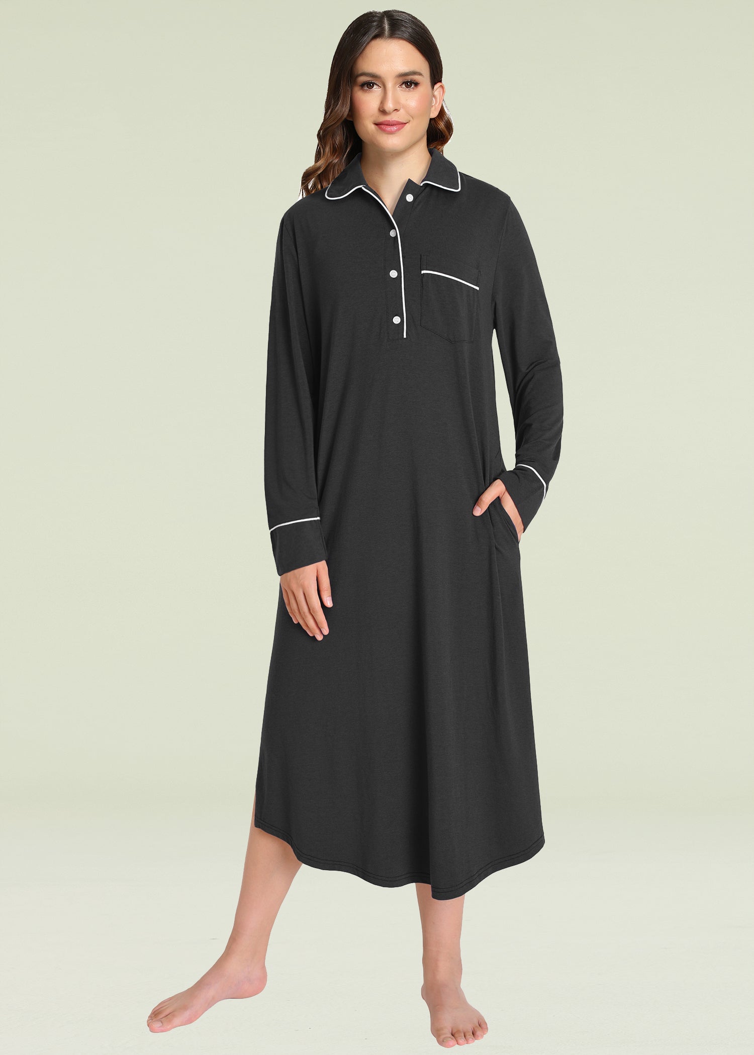 Women's Soft Cotton Button Down Sleep Shirt - Long Sleeve Comfortable Nightgown for Relaxing at Home & Lounge Wear