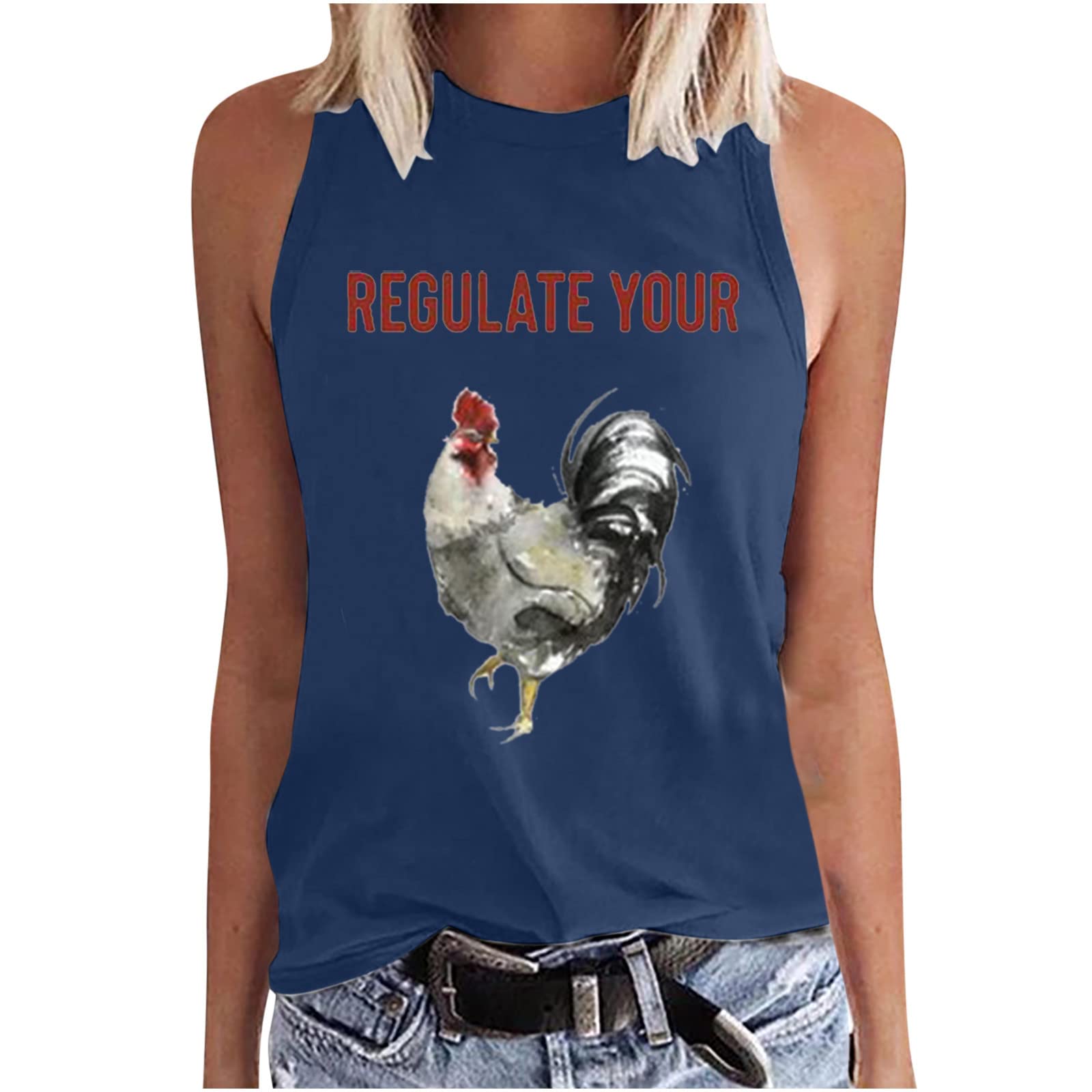 Women's Sleeveless Halter Tank Top - Trendy Chicken Print Summer Tee for Casual Wear | Beach Outfits, Music Festivals & Street Style Fashion