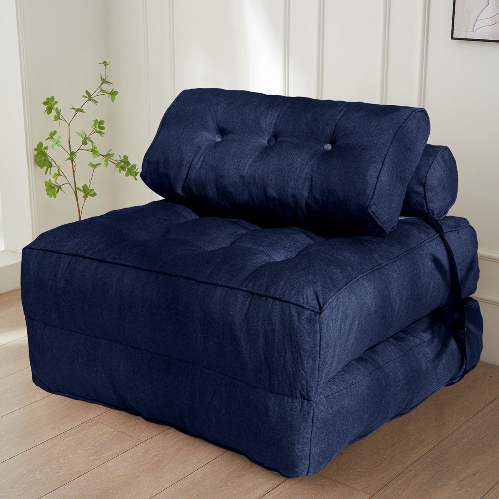 MAXYOYO Folding Couch Sofa Bed - Convertible Sleeper Chair with Back Support & Pillow, Navy Blue - Perfect for Small Spaces, Guest Rooms & Apartments