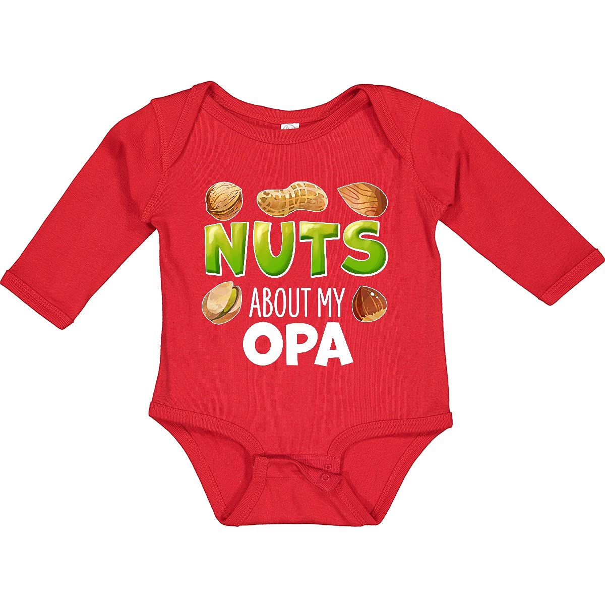 Inktastic Nuts About My Opa Peanut Almond Pistachio Print Long Sleeve Baby Bodysuit - Cute Outfit for Family Photos & Grandparents Day