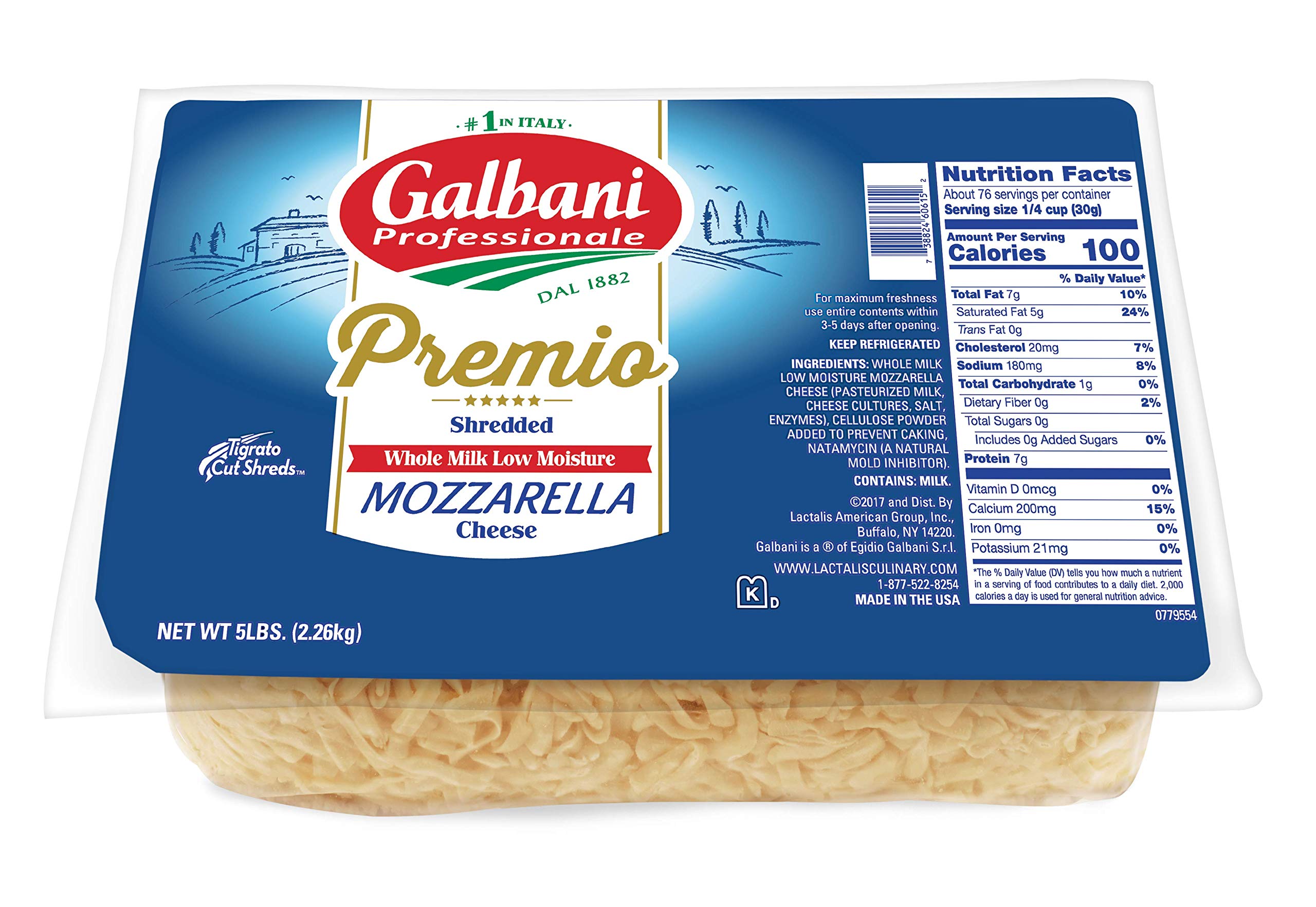Premium Galbani Professionale Low Moisture Part-Skim Mozzarella Cheese Shred Blend - 5 lb (6-Pack Case) | Perfect for Pizza, Pasta, Lasagna & Italian Dishes