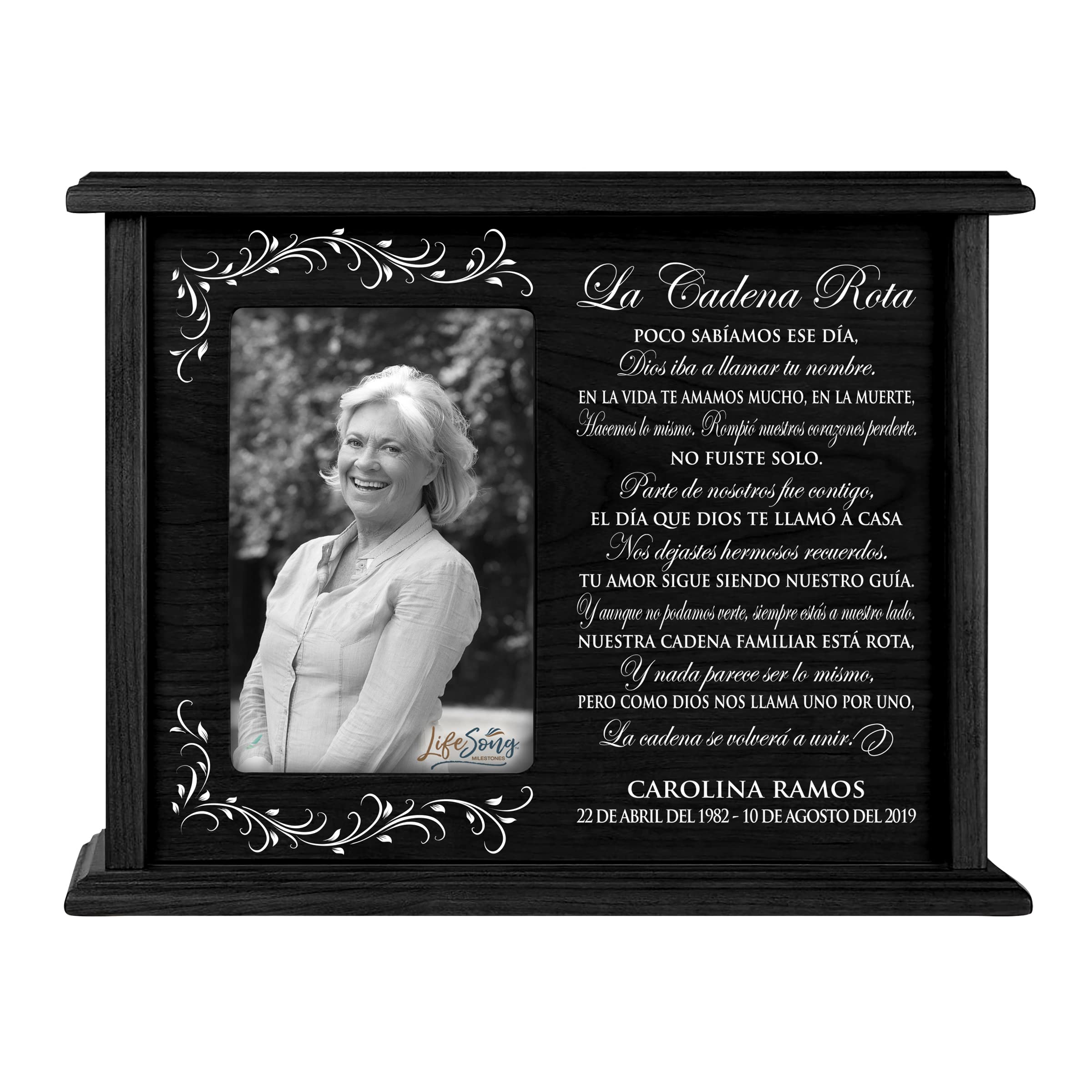 LifeSong Milestones Personalized Engraved Wooden Cremation Urn for Ashes - Holds 200 cu.in Adult Human Ashes with 4x6 Photo Frame - Memorial Keepsake Box for Loved Ones - Perfect for Funeral Services, Home Memorials & Healing After Loss (Black, 4.5x9 inches)