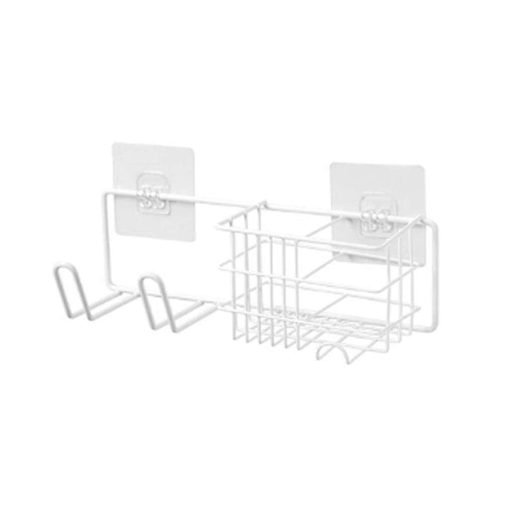 Punch-Free Hair Dryer Rack - Wall Mounted Stainless Steel Bathroom Organizer for Hair Dryers, Straighteners & Toiletries | Space Saving Storage Solution for Small Bathrooms (White)
