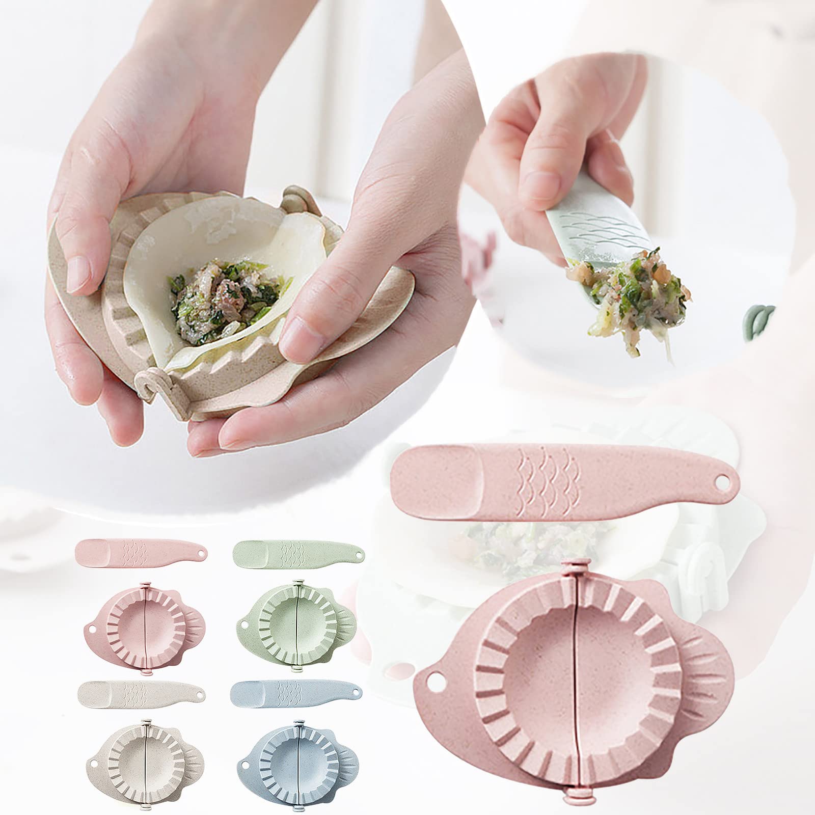 Dockomo Dumpling Maker Press - Kitchen Tool for Homemade Dumplings, Flower Shaped Molds, Beige Household Set | Perfect for Asian Cooking, Meal Prep & Family Gatherings