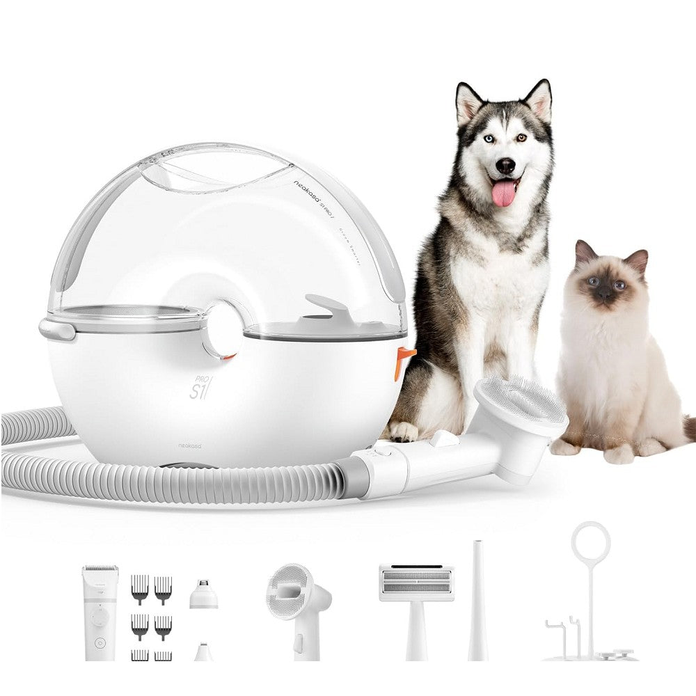 S1 Pro Pet 8-in-1 Grooming Vacuum Kit for Dogs & Cats - Gentle Deshedding, Nail Trimming & Hair Cutting - Perfect for Home Pet Grooming & Shedding Control