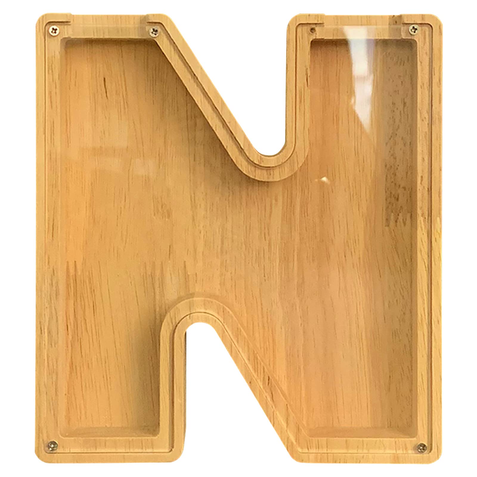 26 English Alphabet Wooden Money Saving Box with Organic Glass - Non-Toxic DIY Personalized Piggy Bank for Coins & Cash - Wooden Coin Bank & Tip Jar for Kids, Home Decor, and Gift Giving