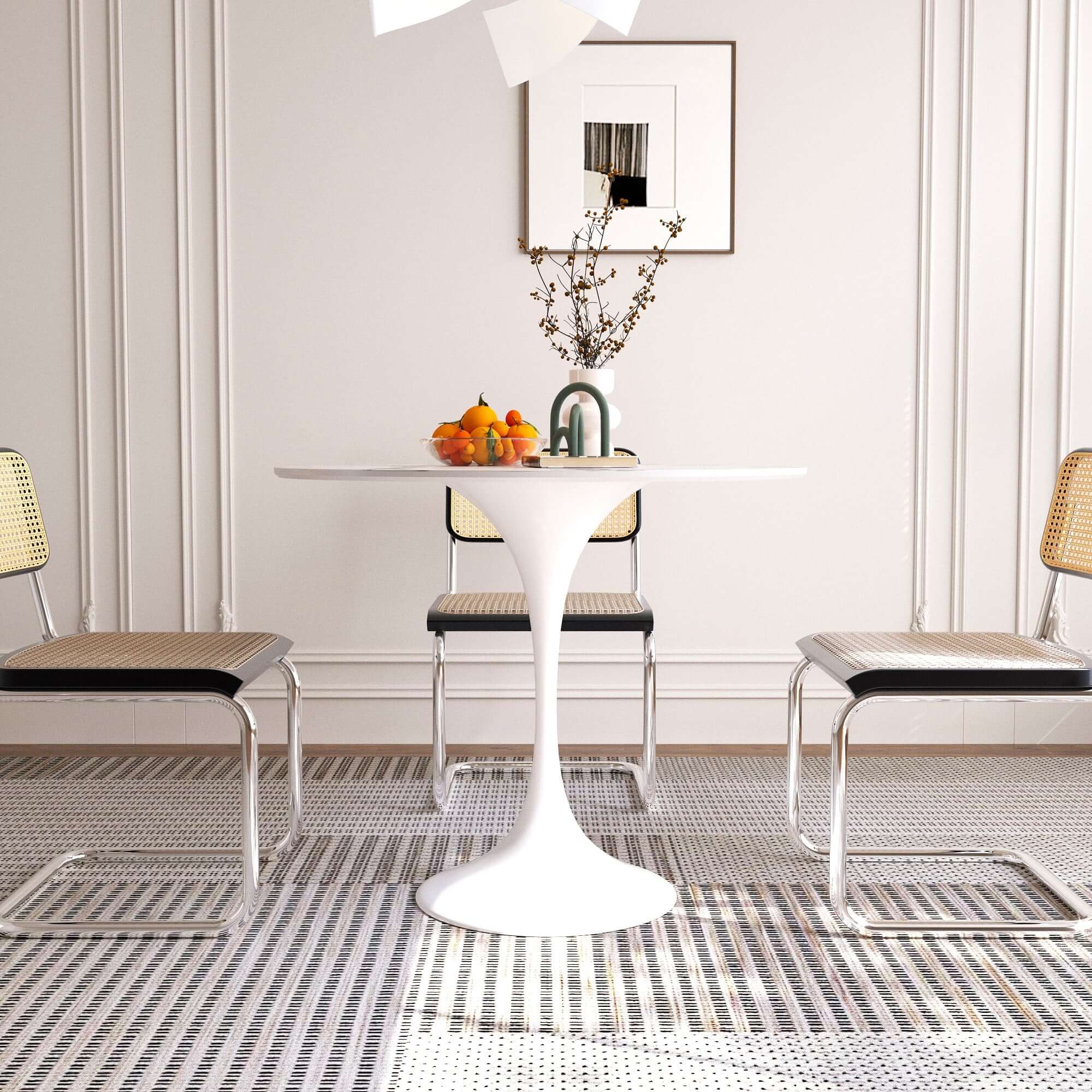 Minimalist 35.43 Inch White Rock Slab Round Dining Table - Modern Kitchen & Dining Room Furniture for Small Spaces