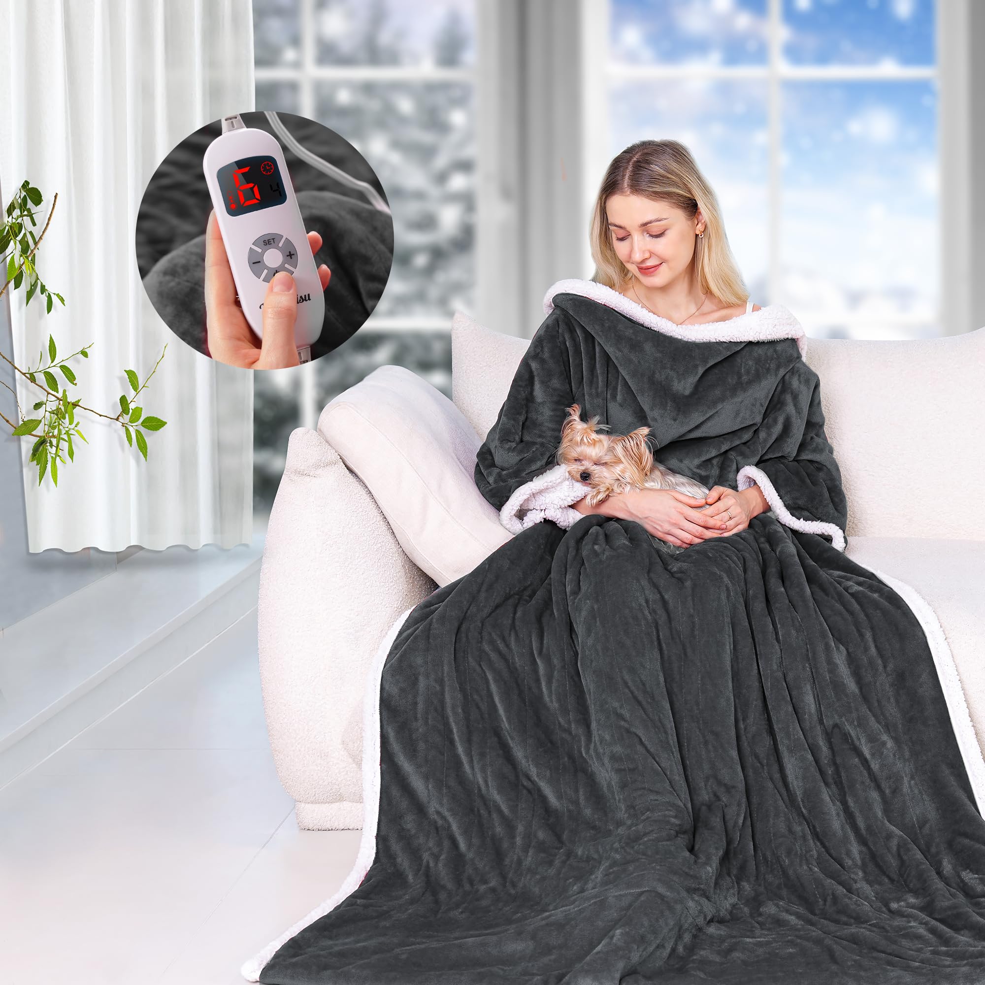 Wearable Heated Blanket with Sleeves - Electric Heating Blanket for Women & Men - Perfect for Cold Weather, Office, Travel & Home Use