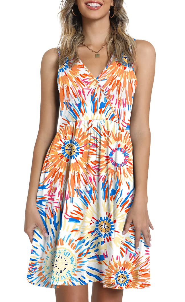 CATHY Women's Casual Sleeveless V-Neck Wrap Tunic Dress - Loose Comfortable Beach Sundress with Pockets for Summer Vacation, Pool Party & Outdoor Activities