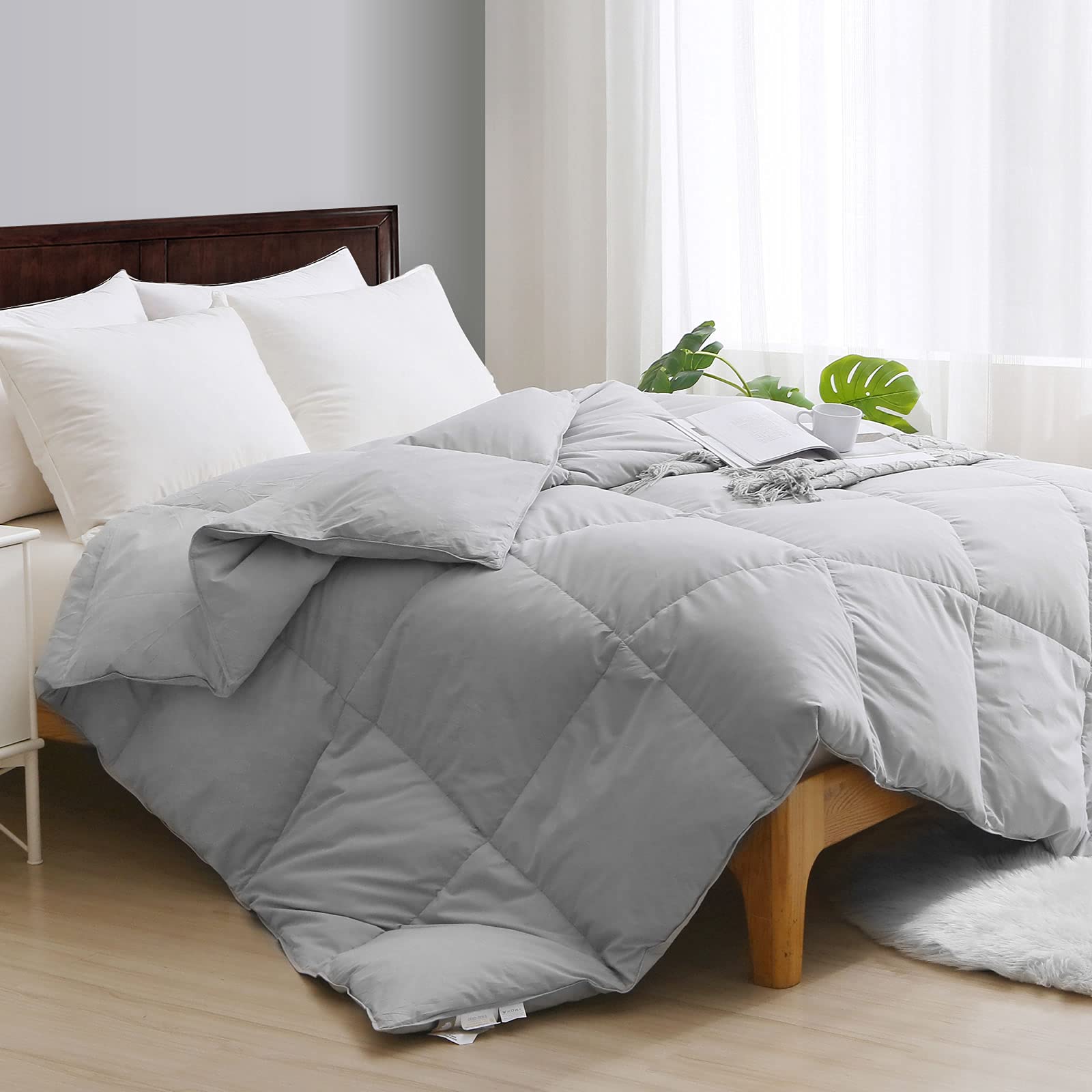 Organic Gray Feather Down Fiber Comforter California King - All-Seasons 100% Cotton Duvet Insert with Quilted Medium Warmth - 104x96 Cloud Grey - Perfect for Cozy Bedrooms & Guest Rooms