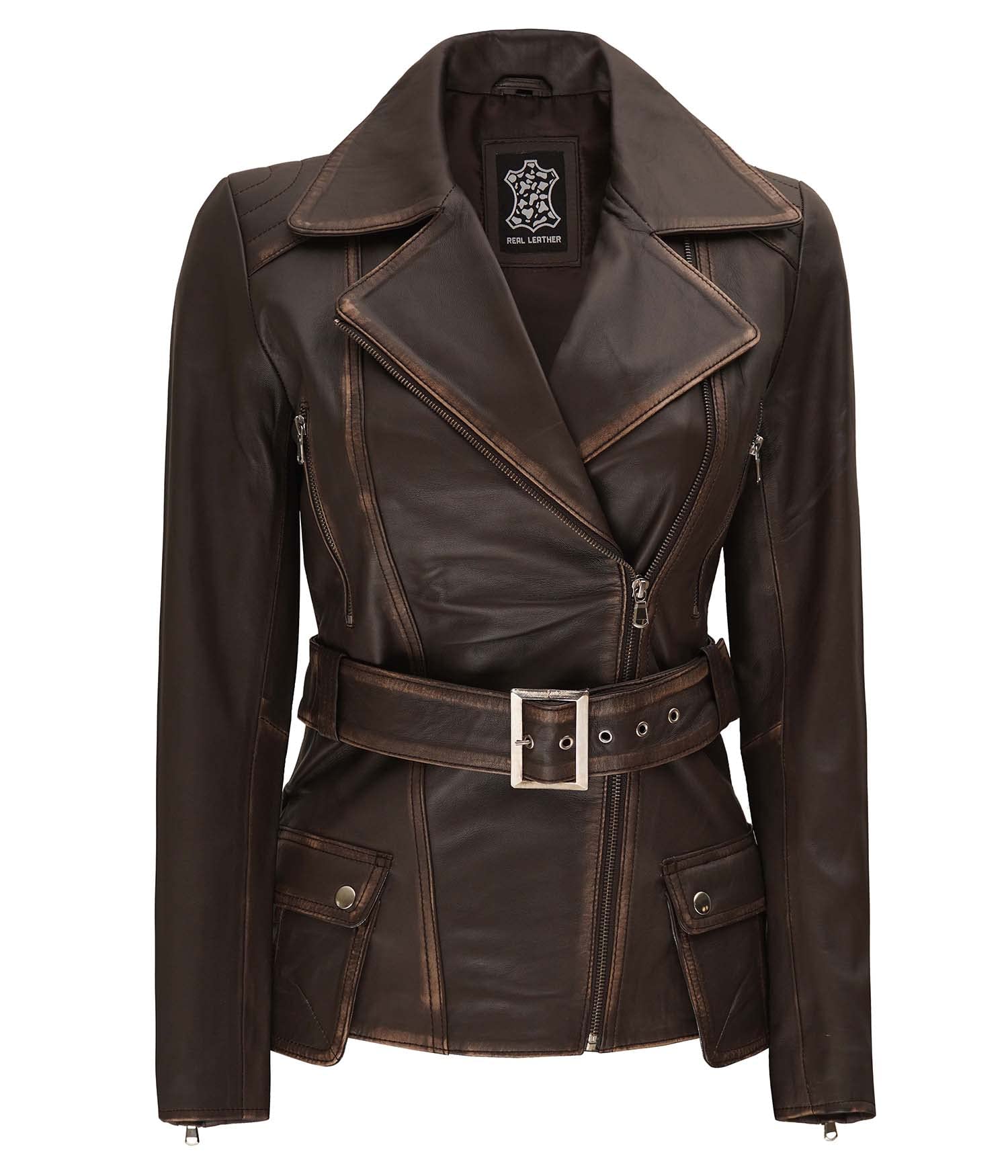 Genuine Lambskin Leather Motorcycle Jacket for Women - Long Real Leather Biker Coat - Stylish & Durable Outerwear for Riding, Night Out & Cool Weather Fashion