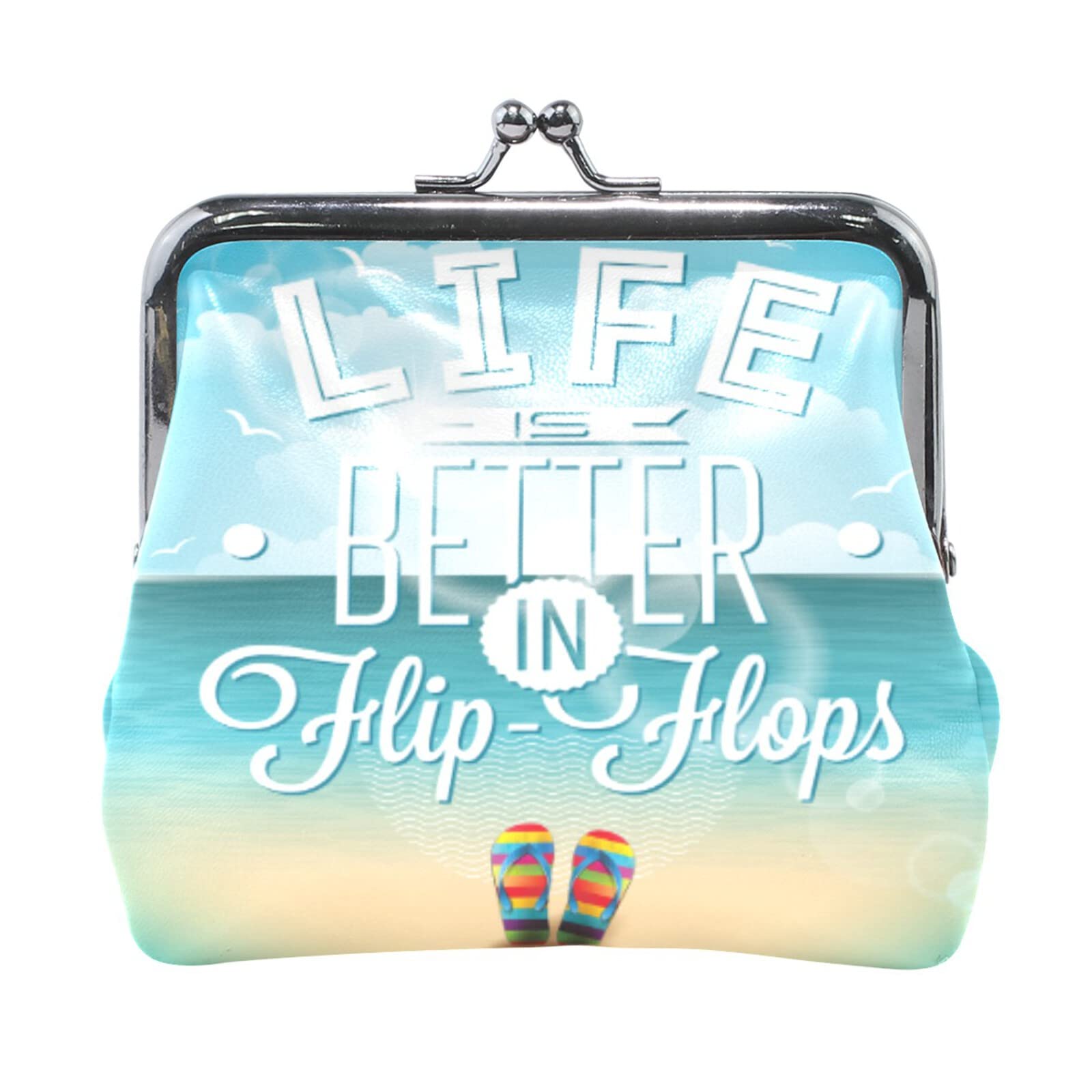 Vintage Flip-Flop Coin Purse with Buckle & Kiss-Lock Closure - Retro Change Wallet for Women & Girls - Perfect for Beach, Pool, and Summer Outings