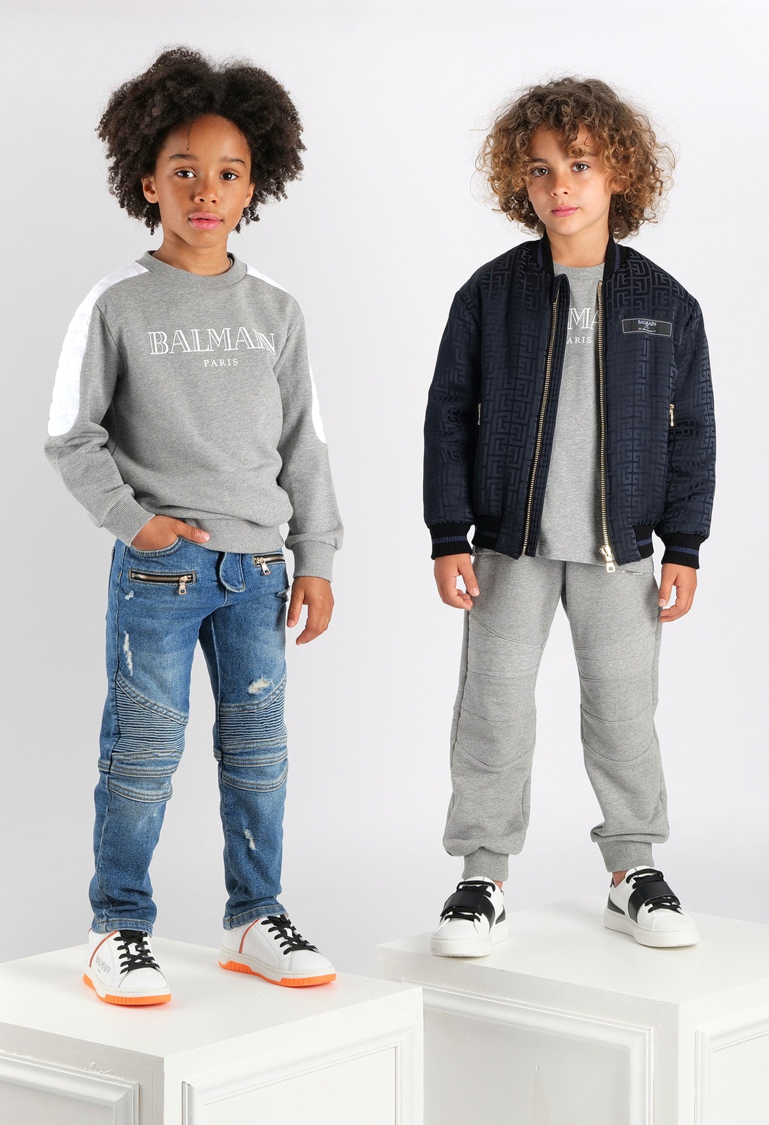 Balmain Boys Logo Sweatshirt - Grey Cotton Pullover Hoodie for Kids | Casual Wear, School Outfits & Street Style Fashion