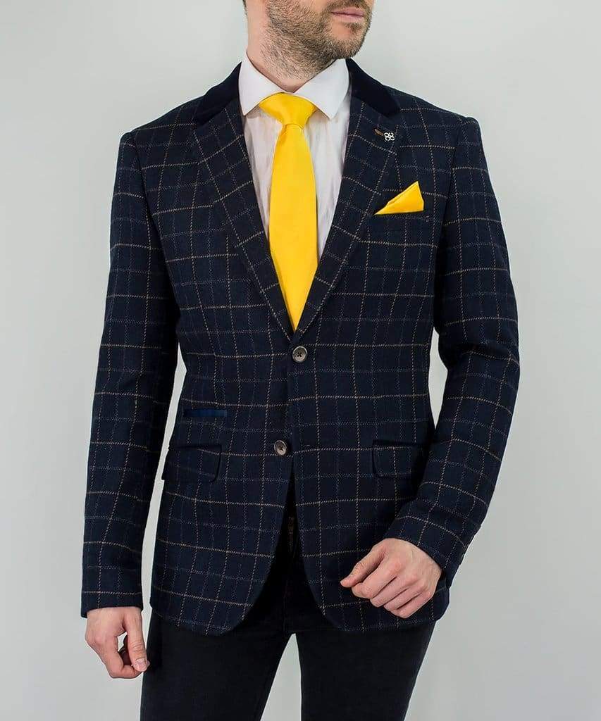 Cavani Shelby Men's Navy Blue Tweed Jacket | Classic Slim Fit Blazer for Business & Formal Occasions | Perfect for Weddings, Office & Special Events