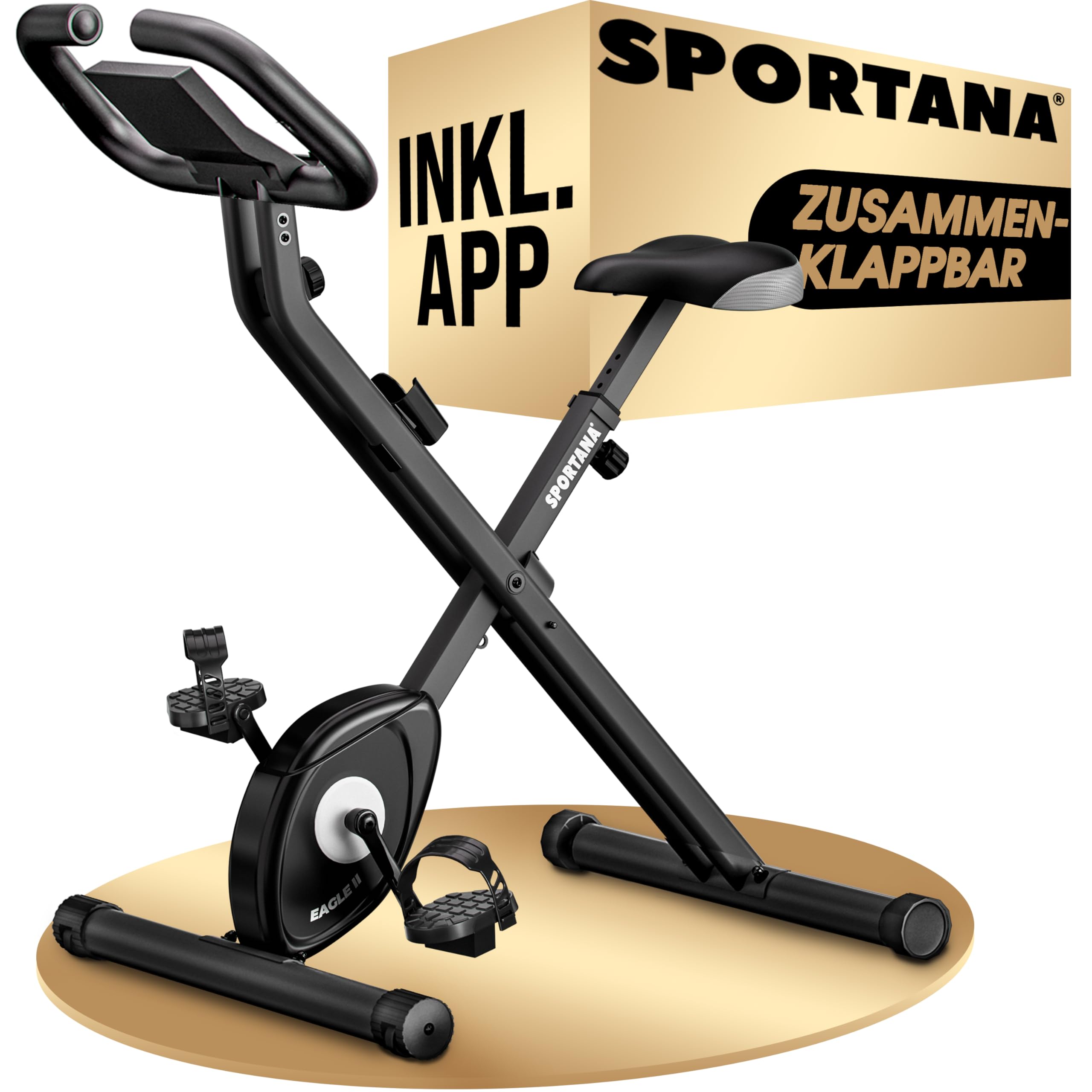 SPORTANA® Foldable Exercise Bike for Home Gym - 140KG Weight Capacity, 7 Seat Heights, LCD Display, Training App, 2 Resistance Bands - 4-in-1 Cardio Machine for Indoor Cycling & Full-Body Workout | Perfect for Home Fitness, Weight Loss & Endurance Training