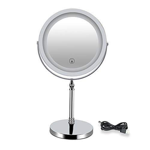 LED Makeup Mirror with Lights - 7 Inch Double Sided Vanity Mirror, 1X & 10X Magnification, USB Charging, Rotating Stand - Perfect for Home Dressing Table, Hotel Vanity, and Professional Makeup Artists