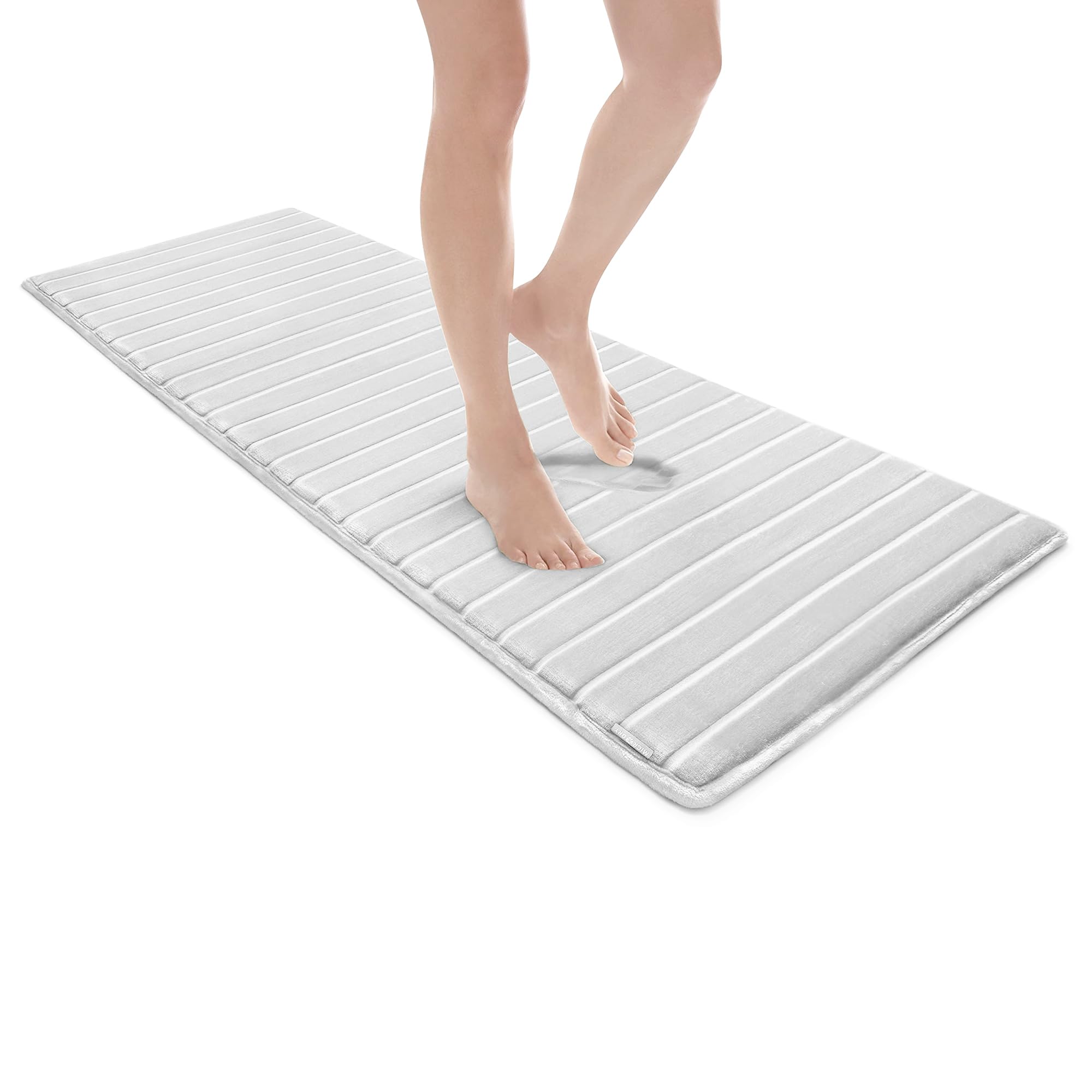 Premium MICRODRY Thick Memory Foam Bath Mat - Charcoal Infused Luxury Bathroom Rug with Non-Slip GripTex Base | Ultra Absorbent, Quick Dry, Fade & Pilling Resistant | SoftLux Collection (White, 24
