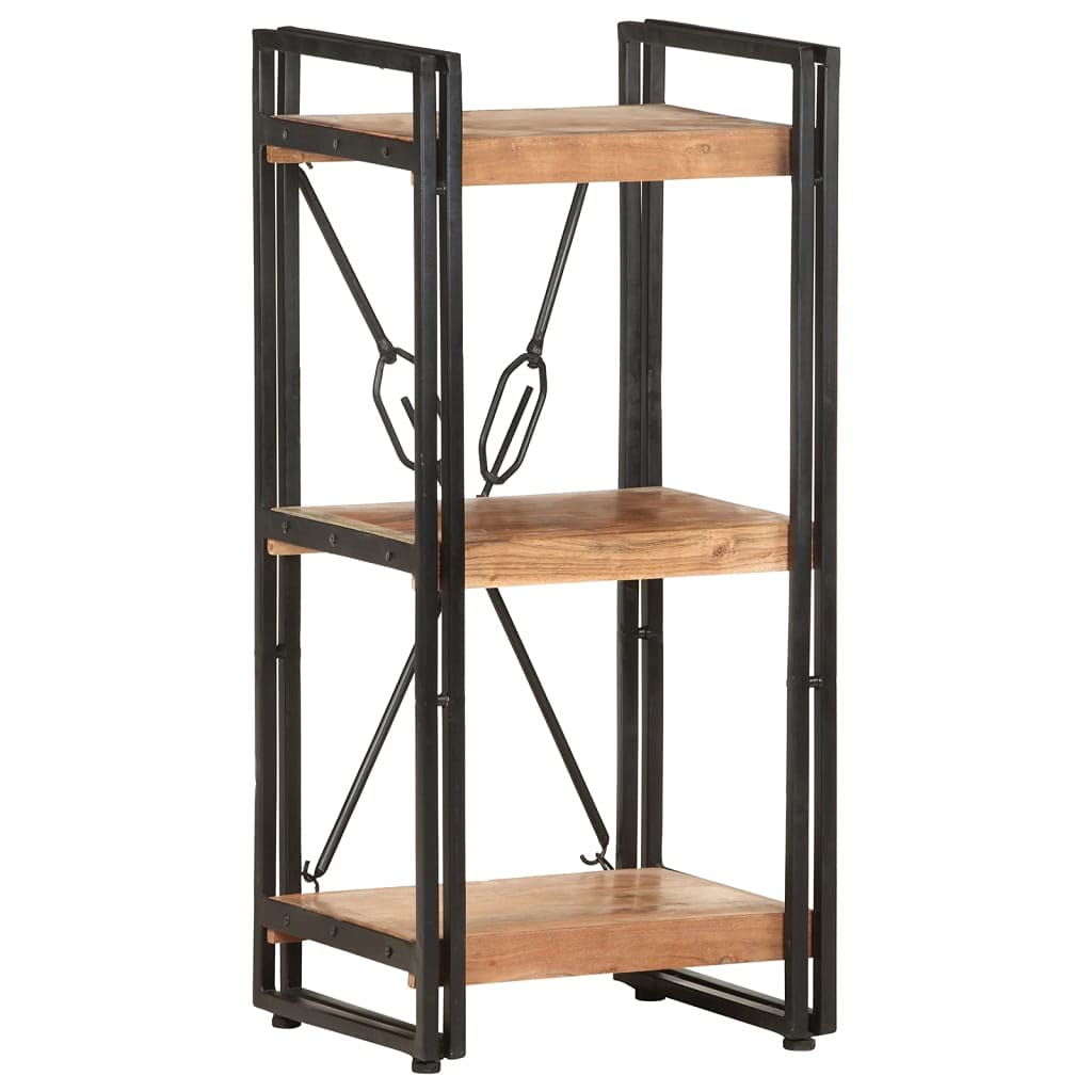 3-Tier Industrial Bookcase - Solid Acacia Wood Storage & Display Shelves (15.7
