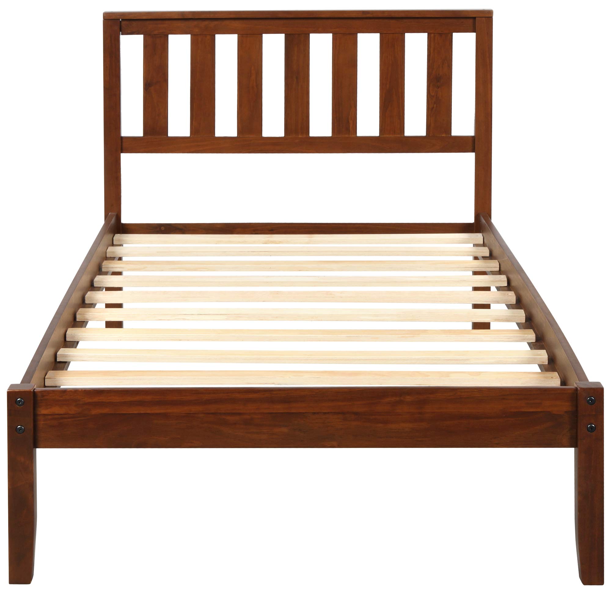 Kimhome Solid Wood Twin Bed Frame with Headboard & Wood Slat Support - Natural Walnut Finish | Sturdy Platform Bed for Kids Room, Guest Bedroom & Small Spaces