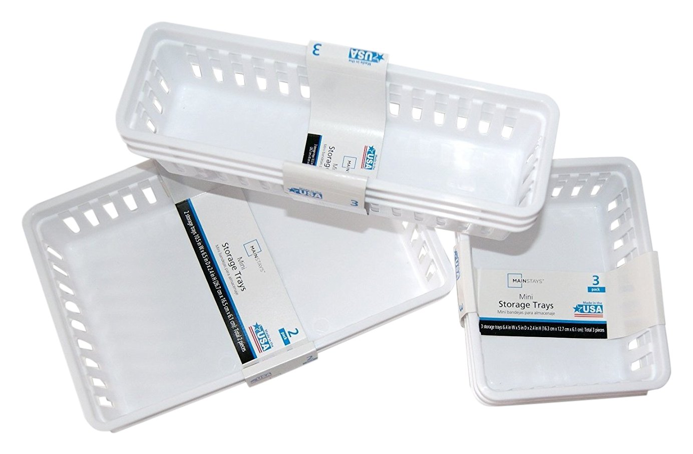 Plastic Storage Trays & Baskets Set - 3 Sizes for Home Organization