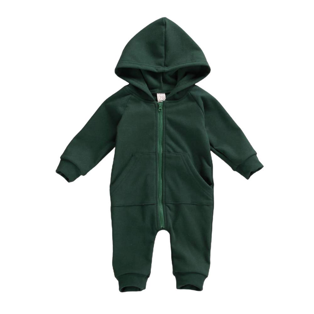 FYBITBO Baby Boys Girls Hooded Jumpsuit - Soft Cotton Long Sleeve Zipper Romper Onesie Outfit for Infants 0-24 Months | Warm Winter & Fall Clothes for Playtime, Daycare & Outdoor Activities