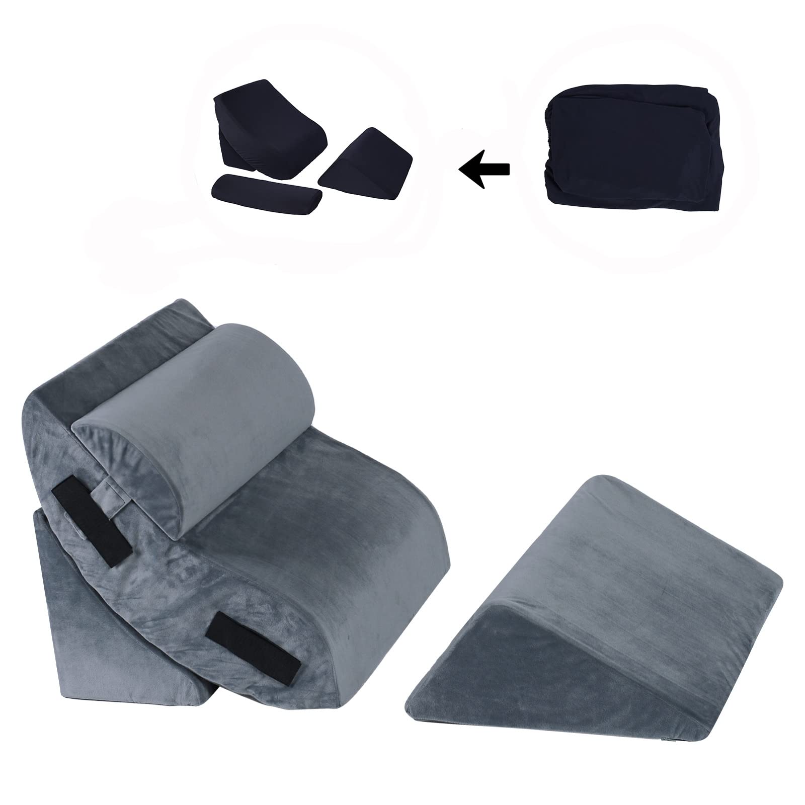 4PCS Orthopedic Wedge Pillows for Post-Surgery Recovery, Adjustable Bed Wedge for Acid Reflux & GERD Relief, Back Support Pillow for Sitting in Bed - Perfect for Sleeping, Reading & Watching TV (Grey)