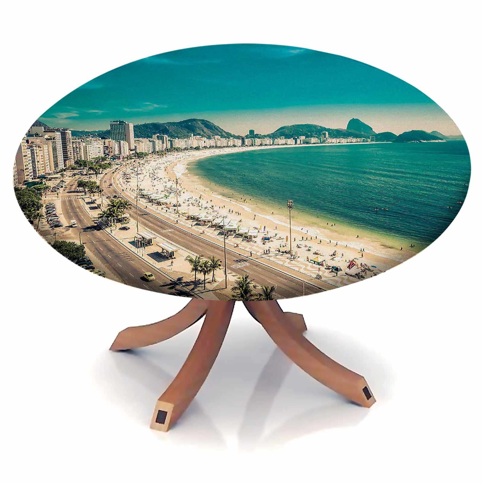 Round Tablecloth with Elastic Edge - Copacabana Beach Art Design, Fits 40