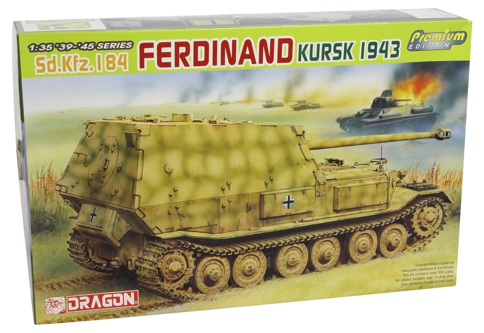 1/35 Scale Dragon Models Sd.Kfz. 184 Ferdinand Tank - Premium Edition WWII German Kursk 1943 Battle Tank Model Kit for Military Collectors & History Enthusiasts - Perfect for Display, Diorama Building & Wargaming Scenarios