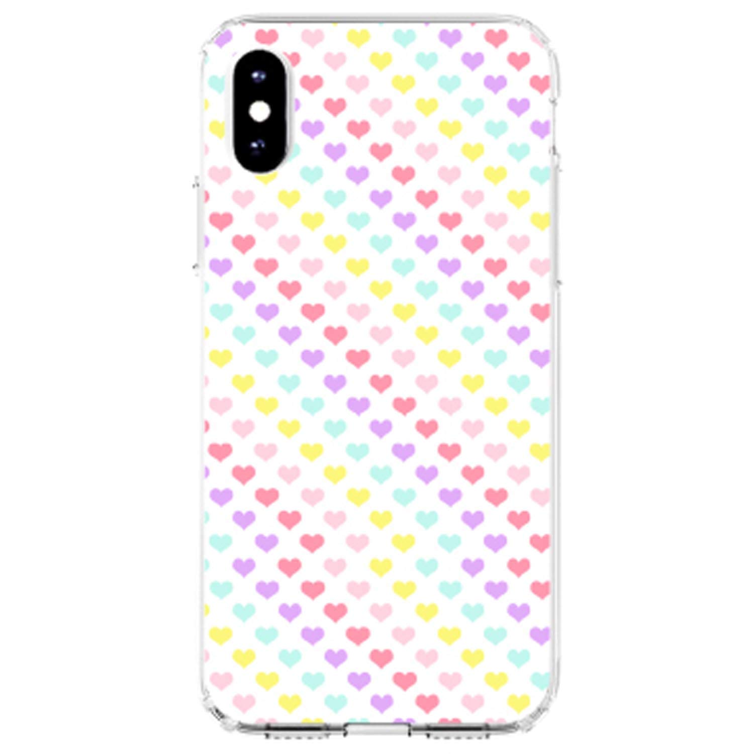 **Shockproof Clear Hybrid Case for iPhone Xs MAX (6.5 Inch) - TPU Bumper & Acrylic Back with Tempered Glass Screen Protector - Rainbow Hearts Diagonal Design - Perfect for Daily Use, Travel & Protection**