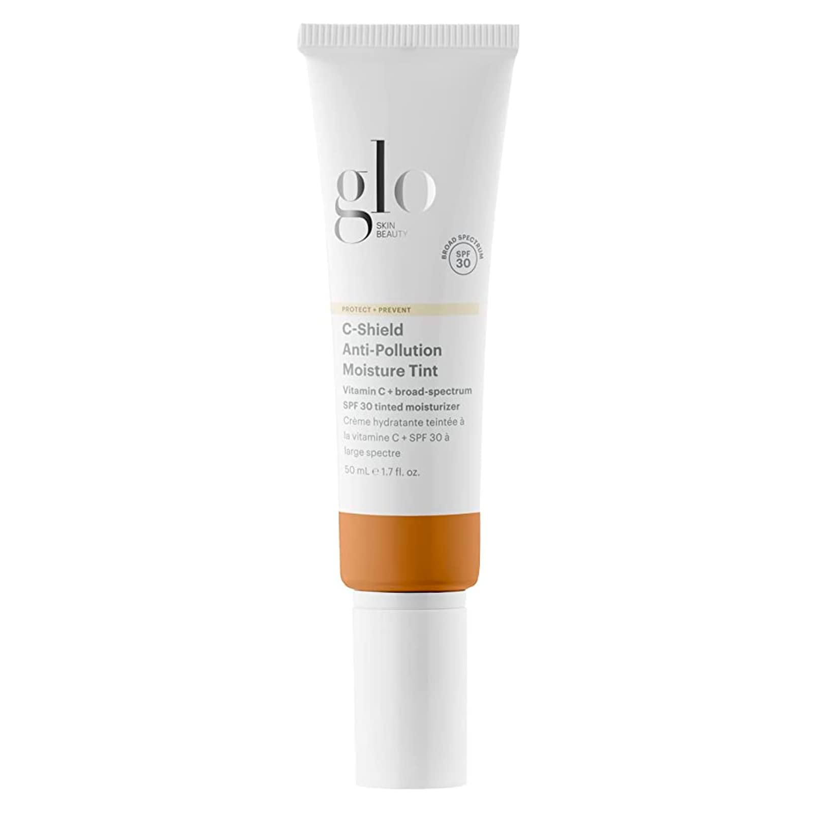 Glo Skin Beauty C-Shield Anti-Pollution Moisturizer with SPF 30 & Vitamin C - Tinted Face Moisturizer for Broad Spectrum Protection, 1.7 Oz (7W-Dark) | Daily Sunscreen & Hydration for Oily, Dry & Combination Skin | Perfect for Work, Travel & Outdoor Activities