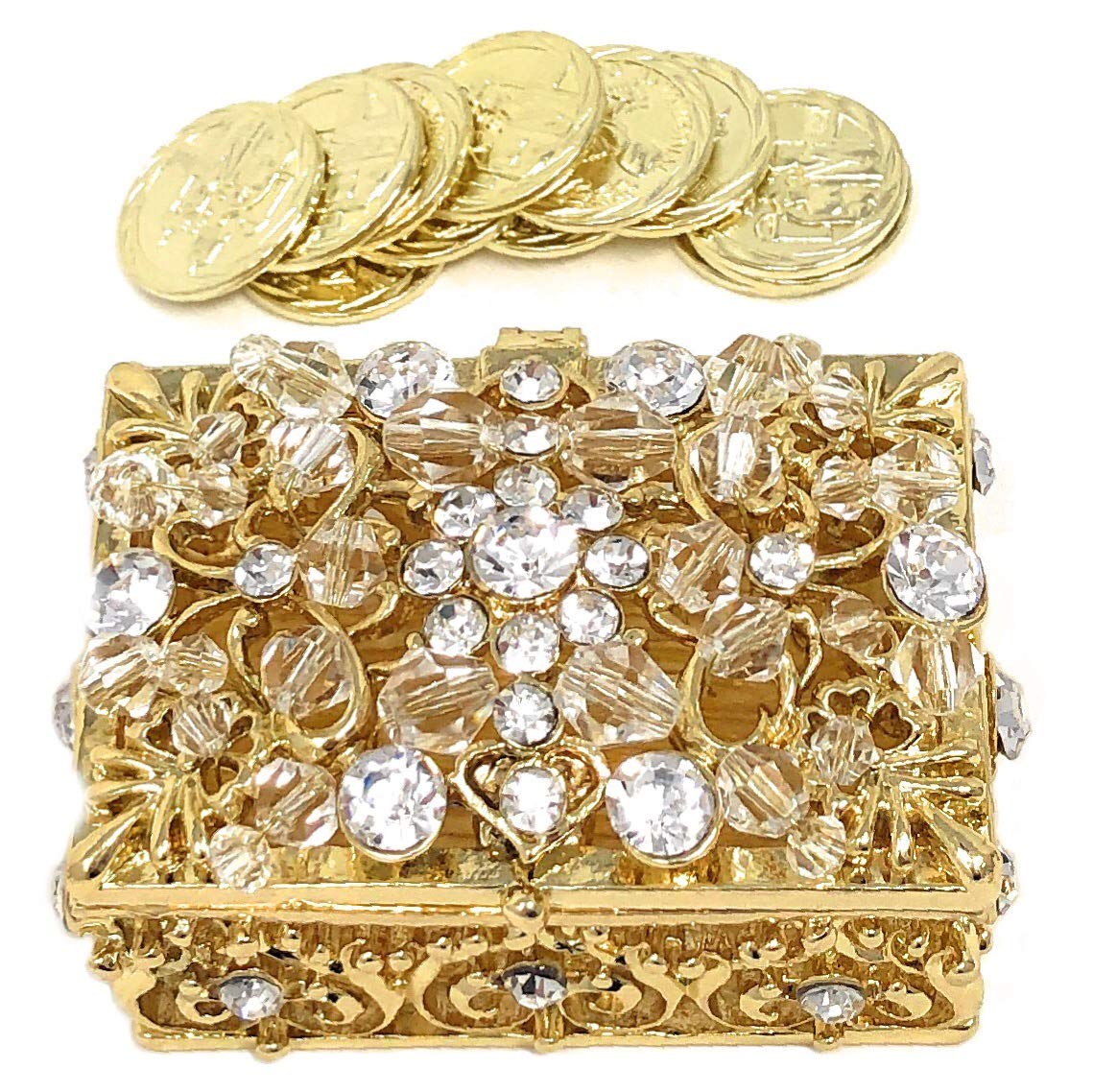 Wedding Unity Coins Keepsake Box - Rhinestone Decor for Wedding Ceremony