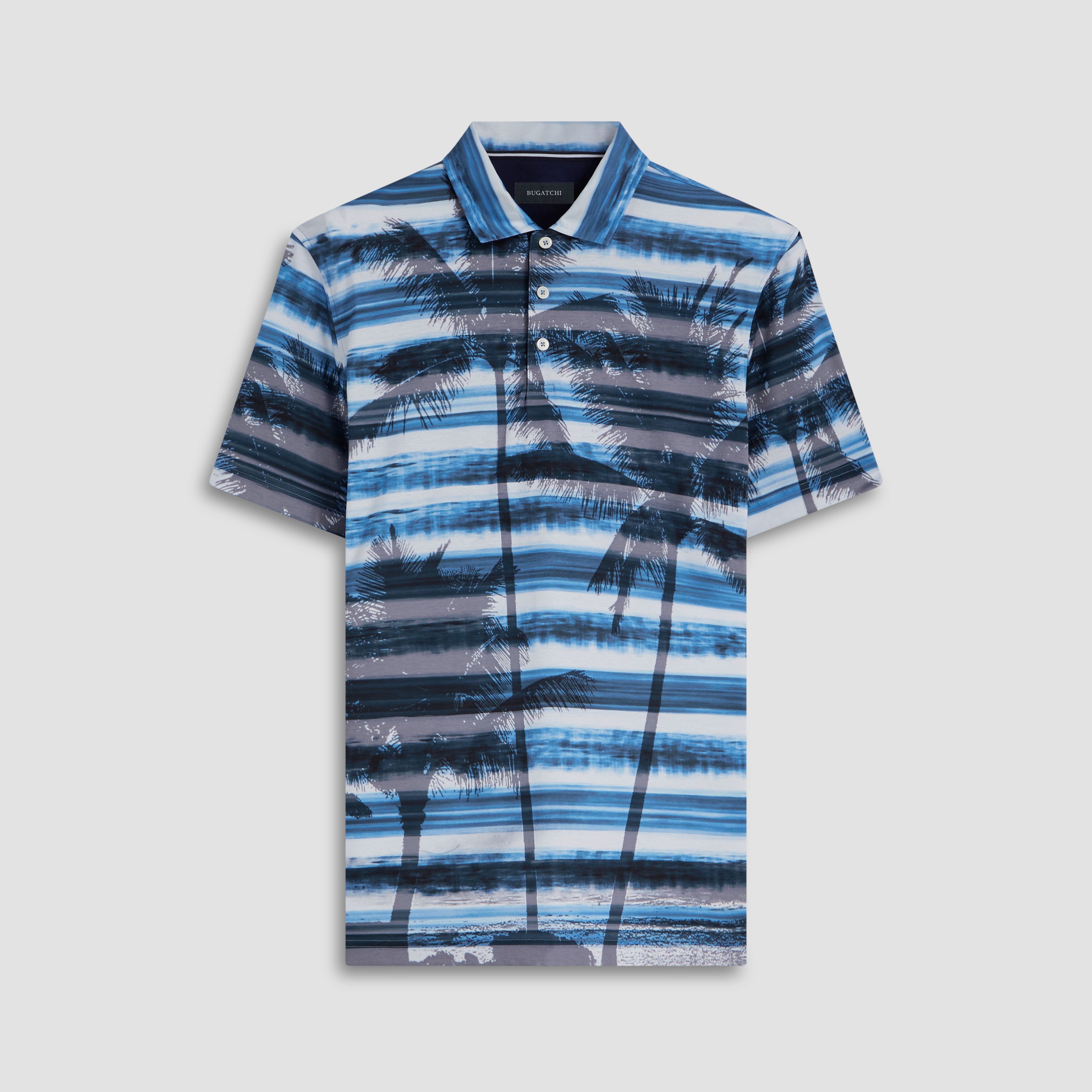 Hendrix Men's Palm Tree Print Polo Shirt - Casual Short Sleeve Button Down Shirt for Summer, Beach, and Vacation Wear