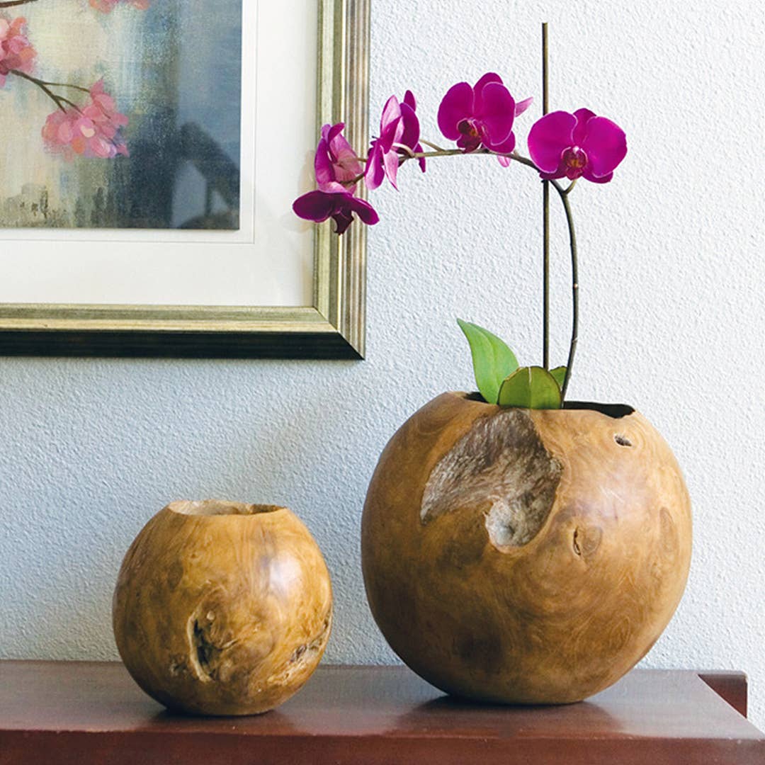 Handcrafted Teak Wood Ball Planter - Elegant Home & Garden Decor for Indoor Plants, Succulents, and Small Flowers