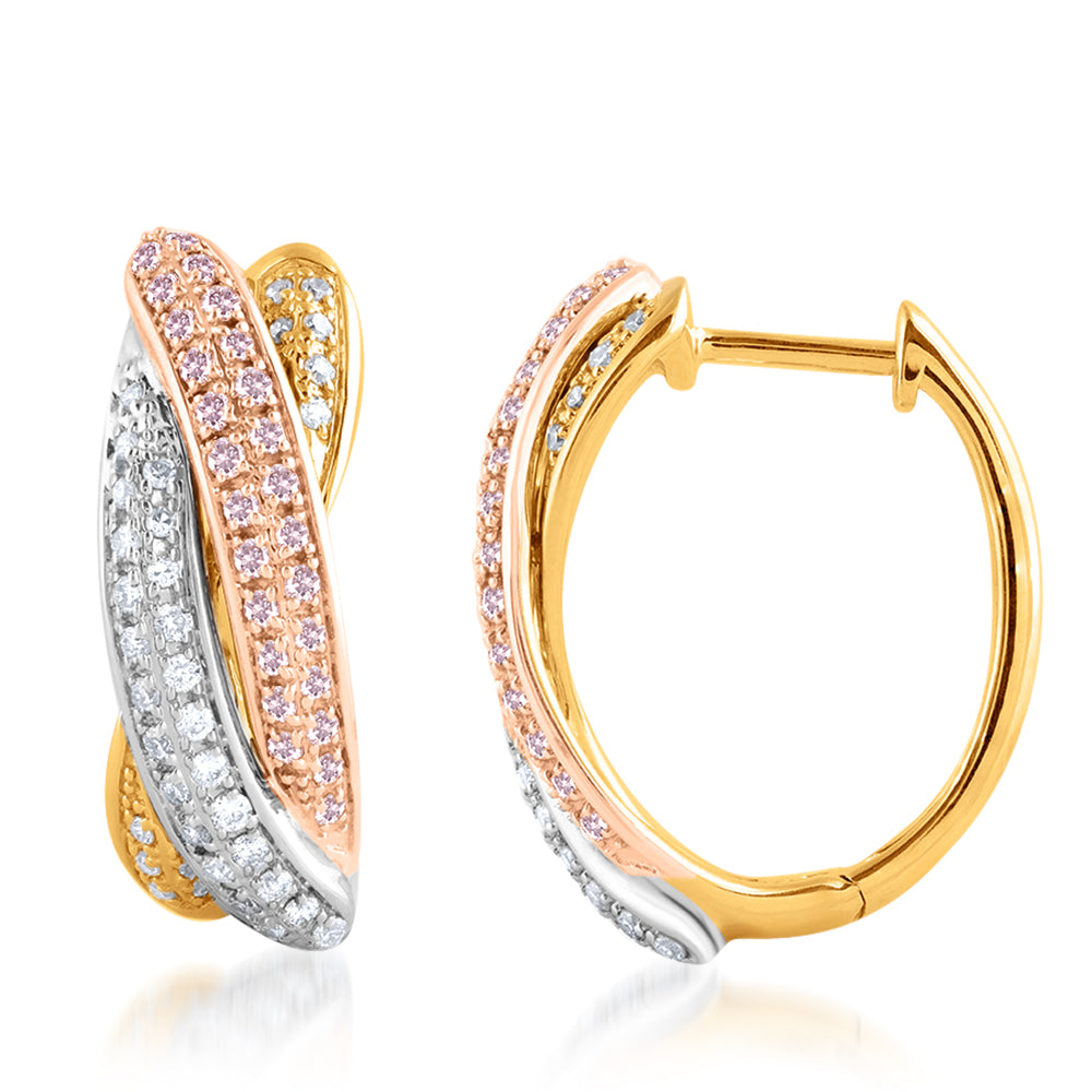 9ct White, Yellow & Rose Gold 3/4 Carat Diamond Stud Earrings with Pink Argyle Diamonds - Perfect for Weddings, Anniversaries & Special Occasions